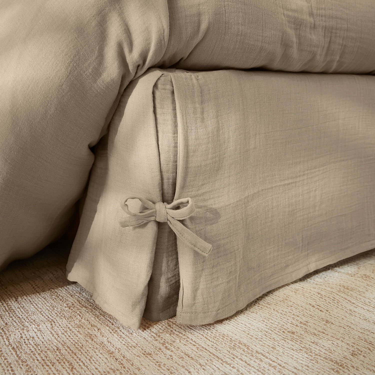 Taupe muslin bed skirt