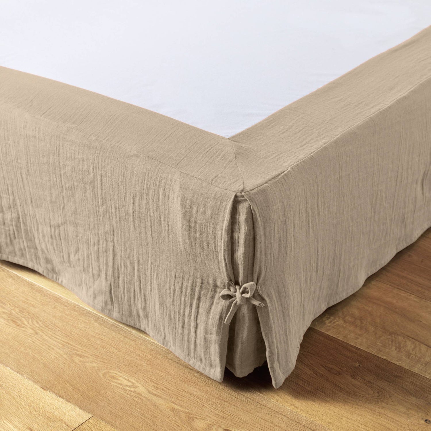 Taupe muslin bed skirt