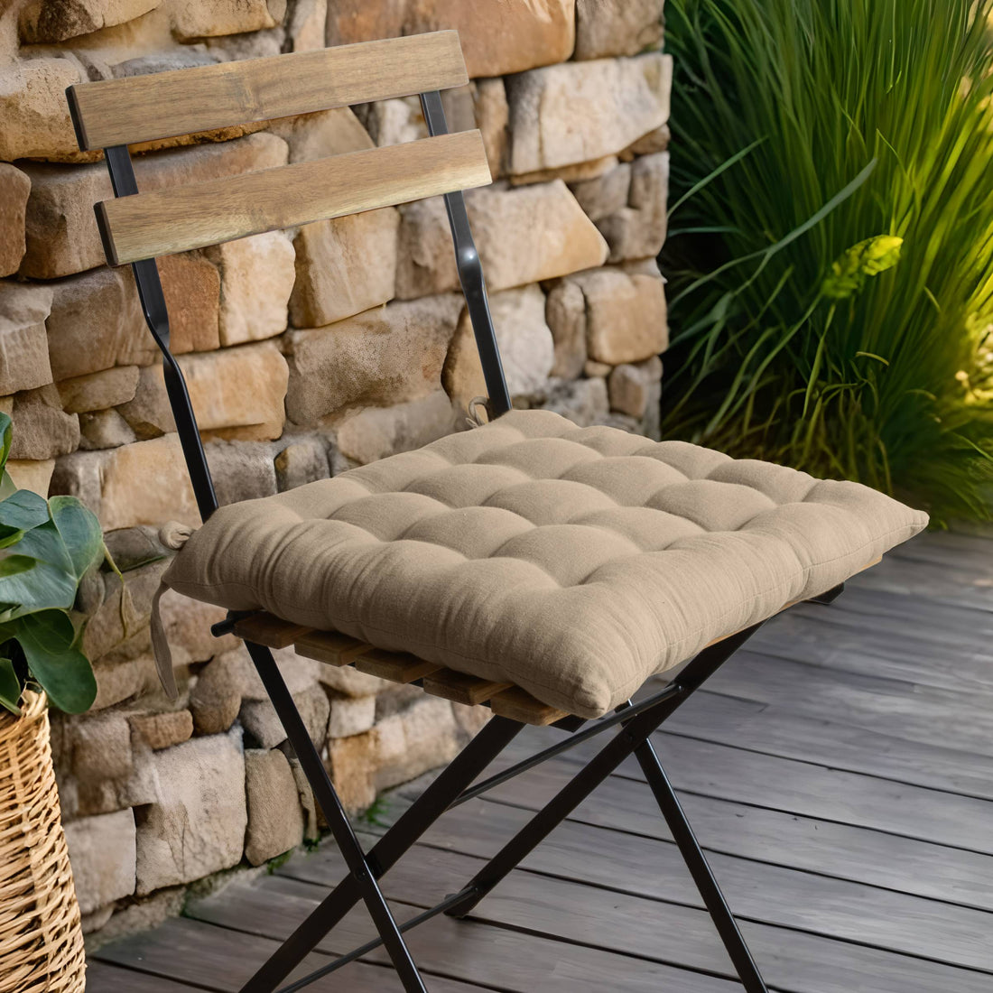 Taupe muslin chair cushion 