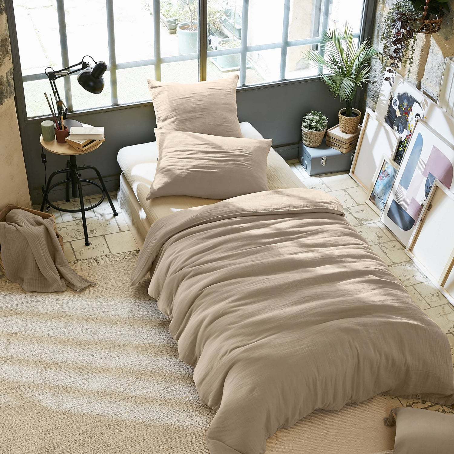 Taupe muslin duvet cover