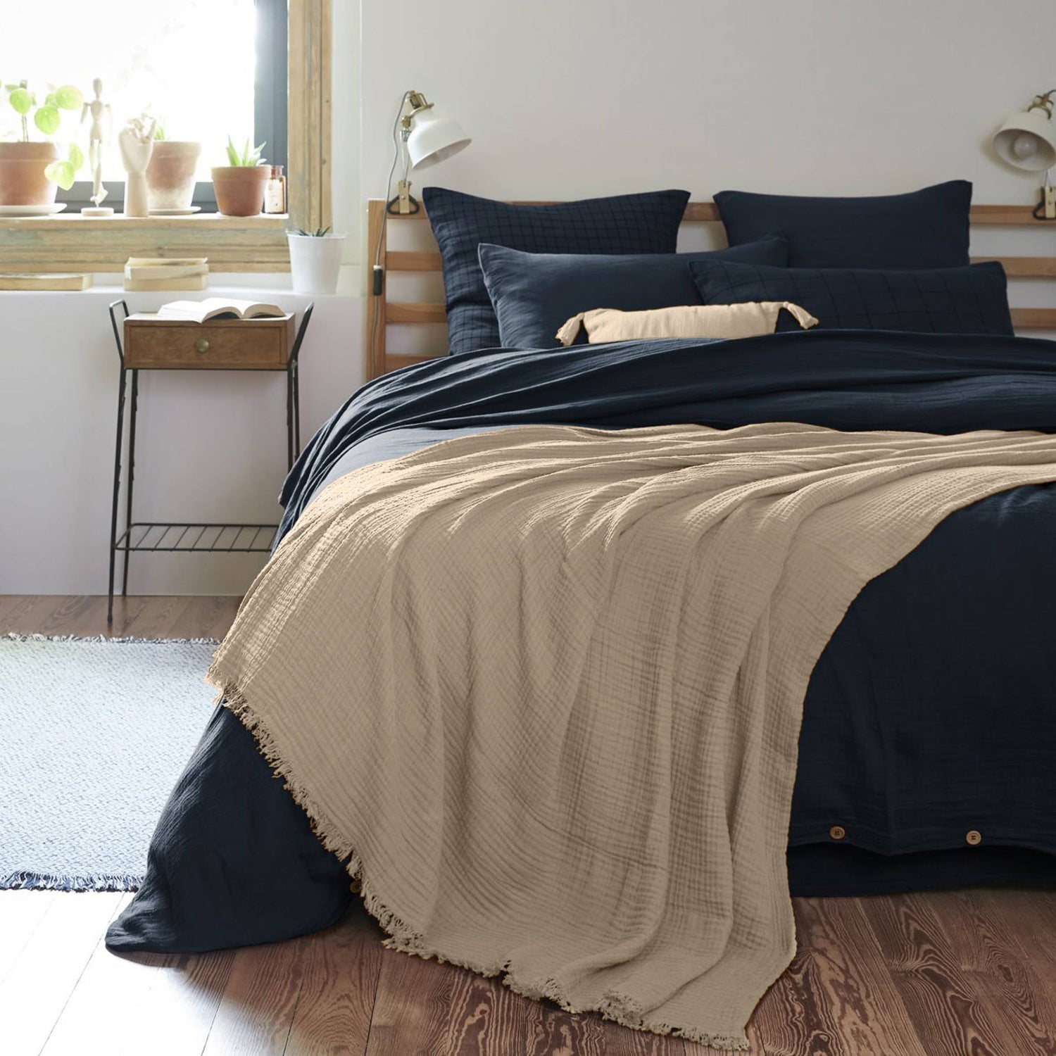 Taupe muslin throw