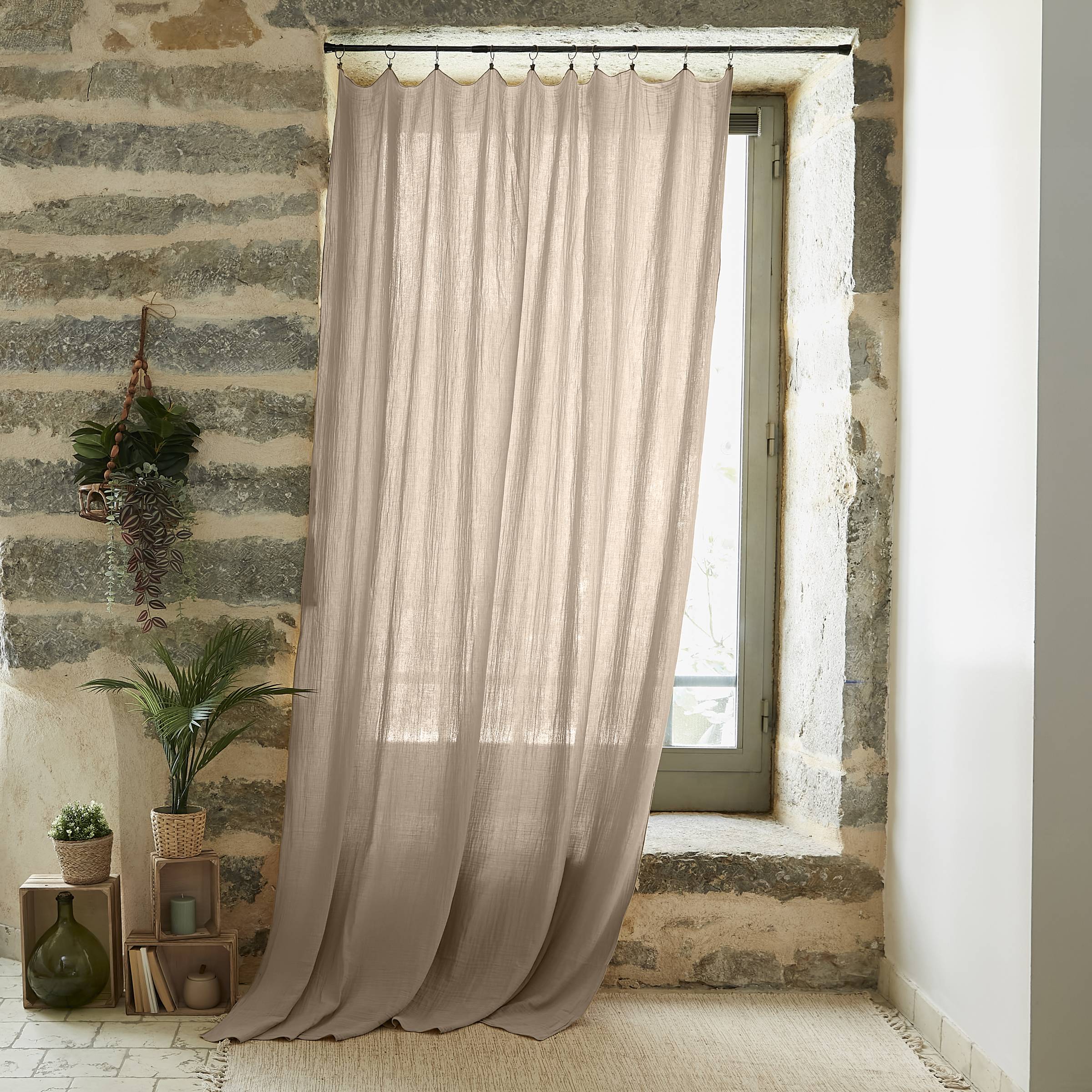 Taupe adjustable muslin curtain