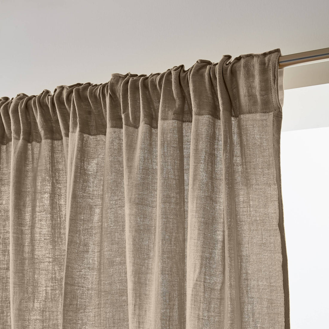 Taupe muslin pencil pleat curtain