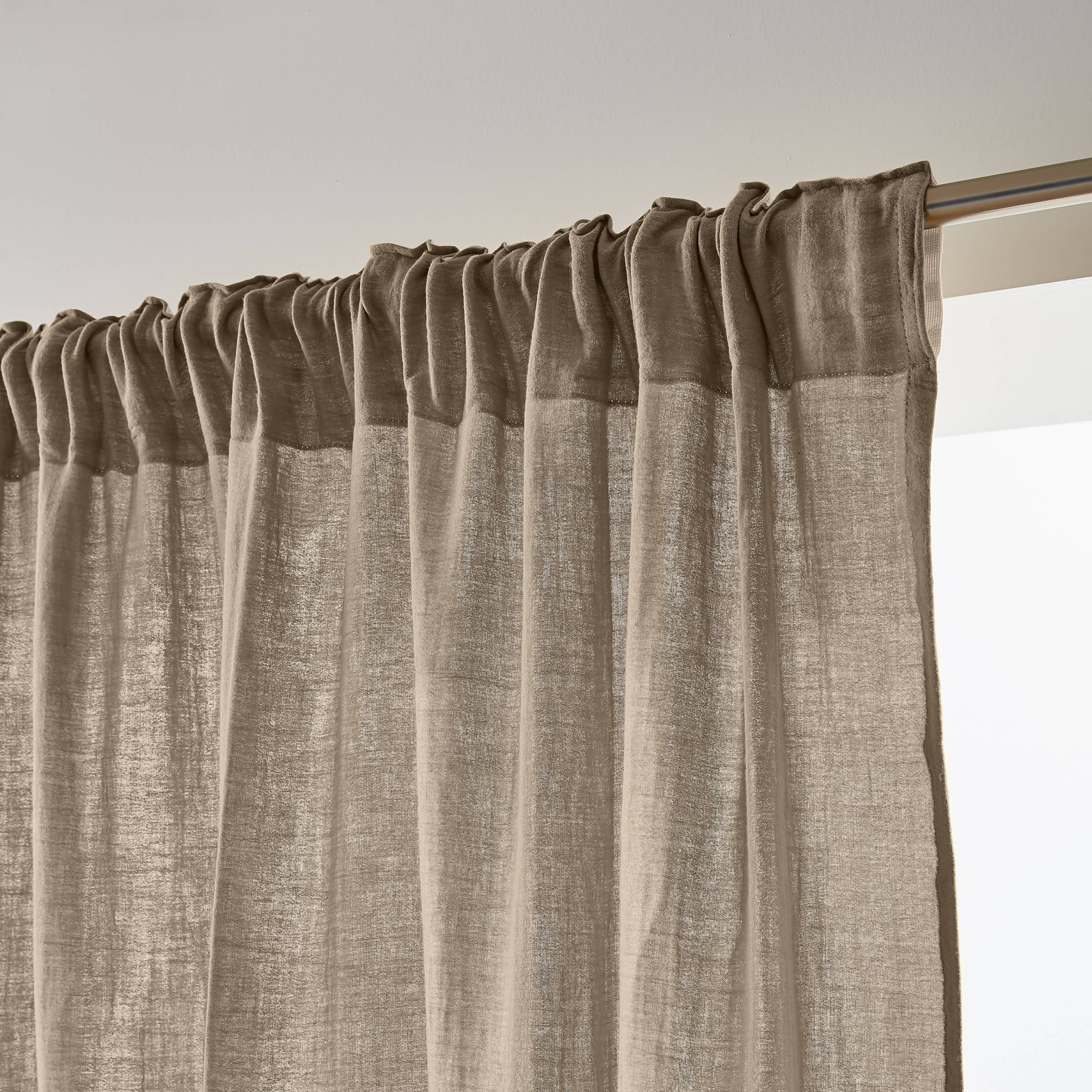 Taupe muslin pencil pleat curtain
