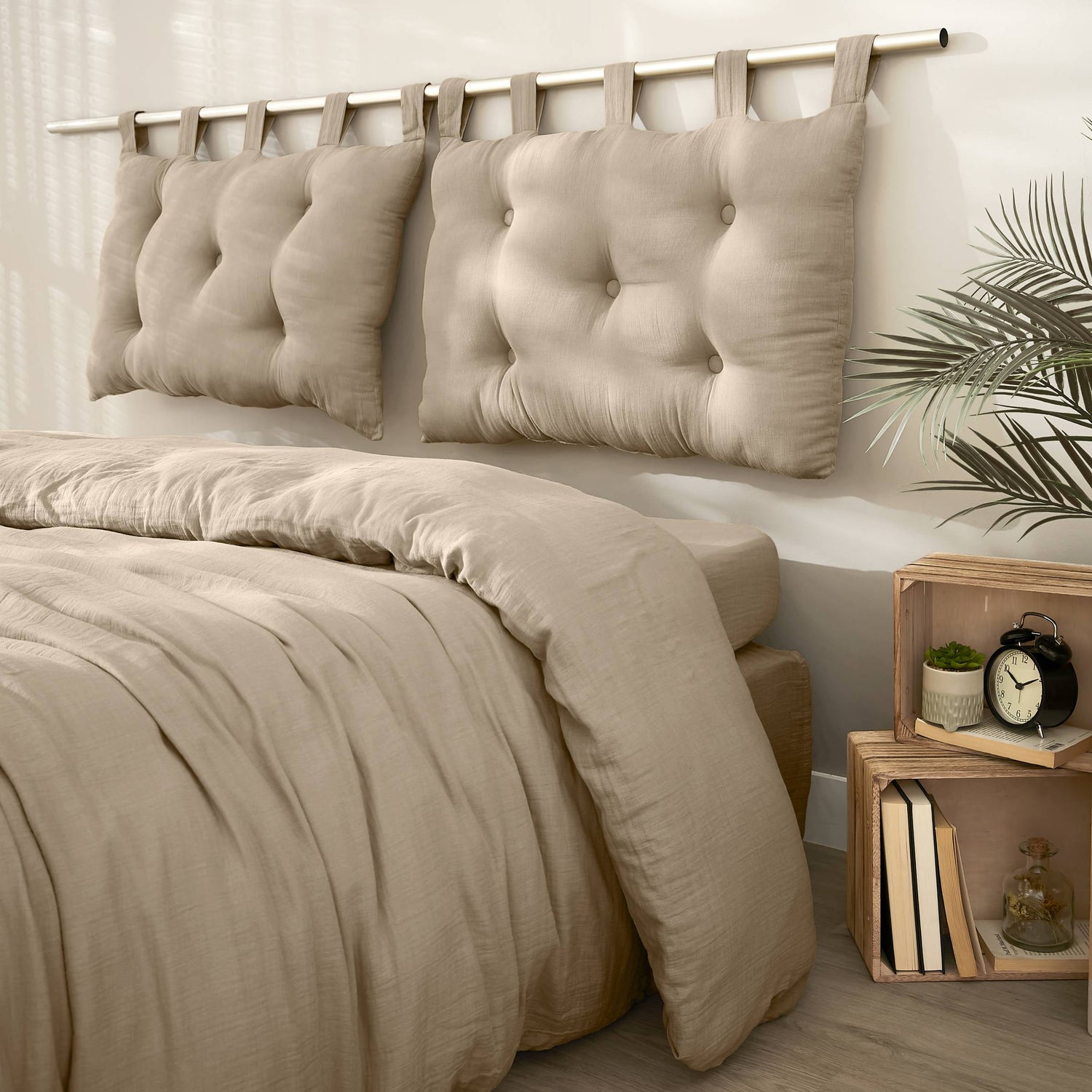 Taupe muslin headboard