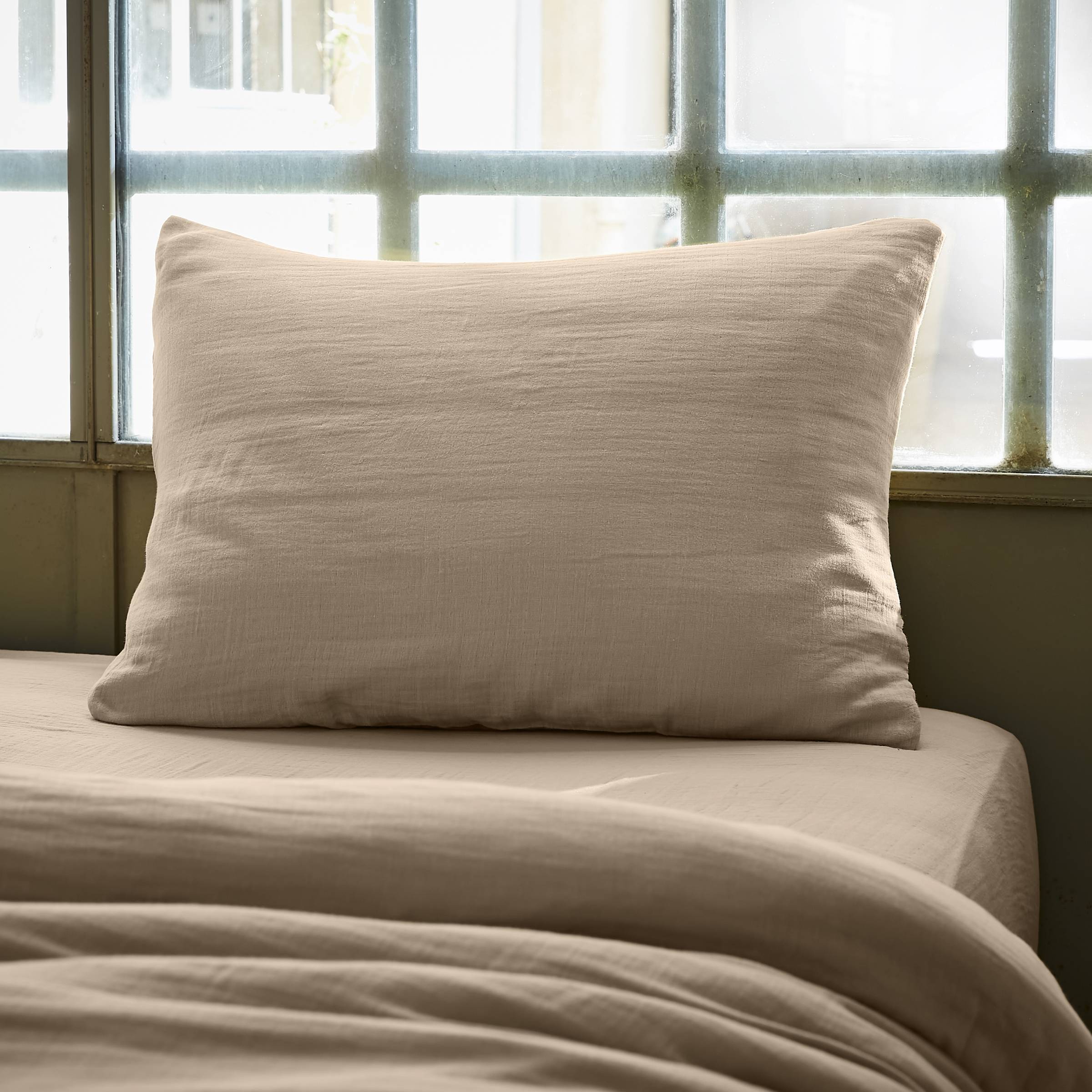 Taupe muslin pillowcase