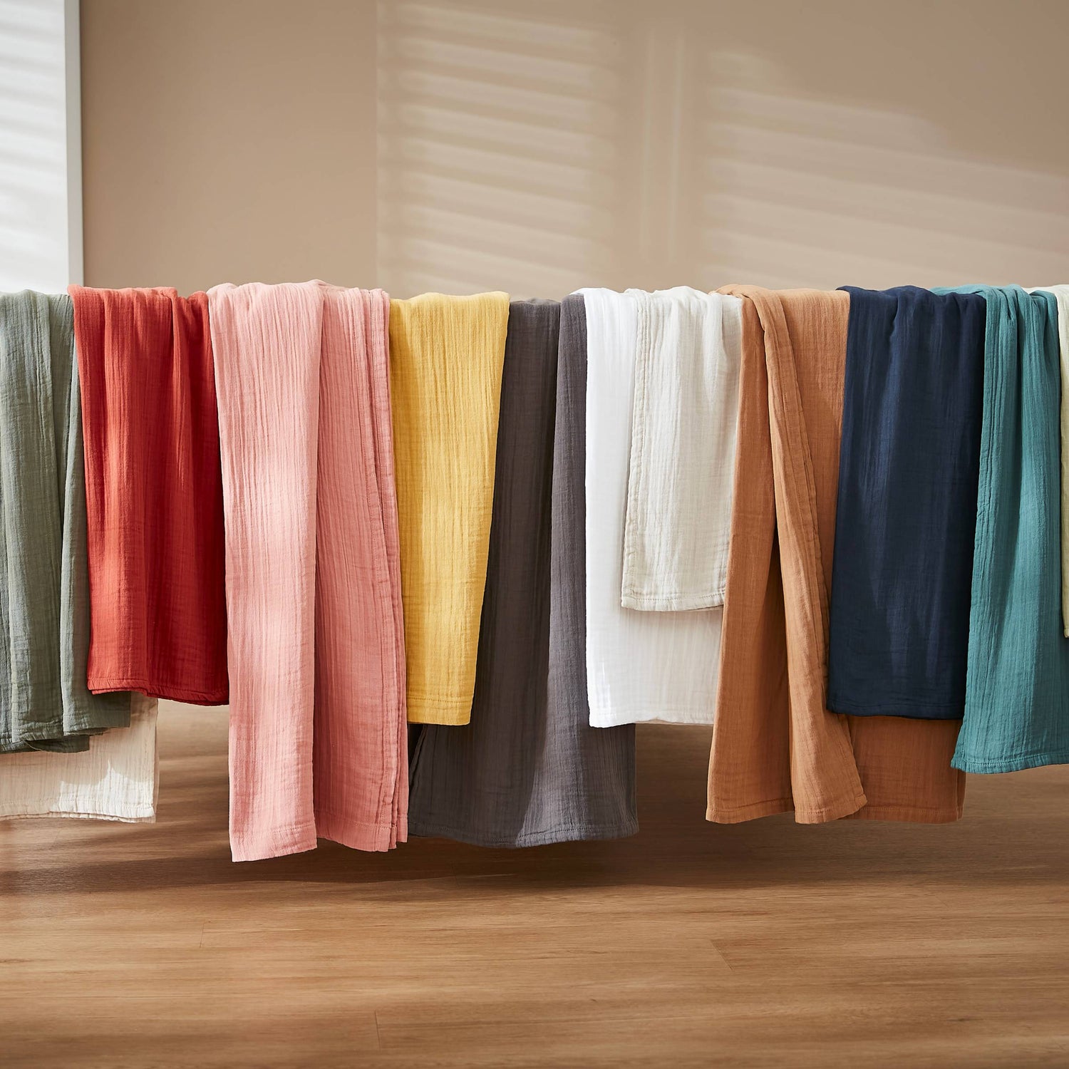 Beige muslin pencil pleat curtain