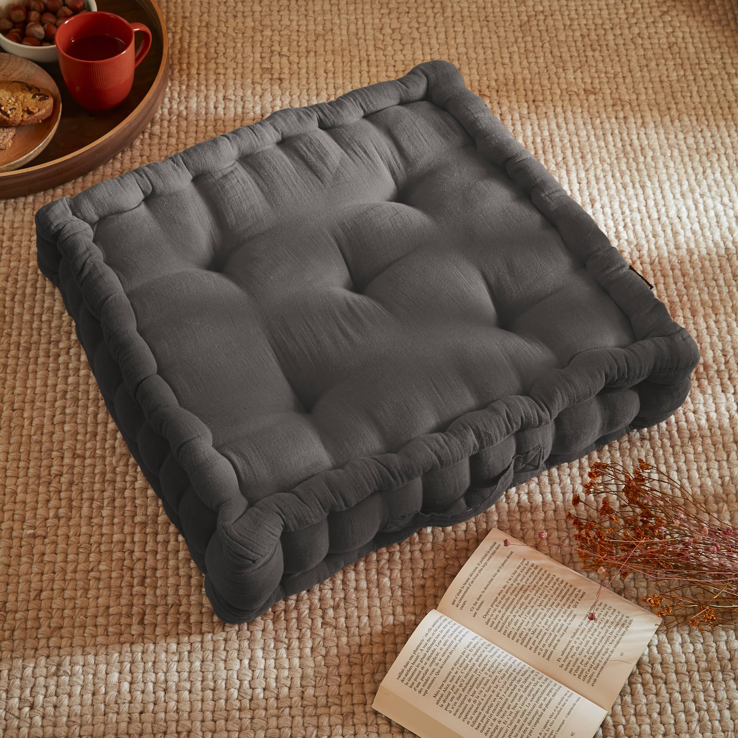 Dark grey muslin floor cushion