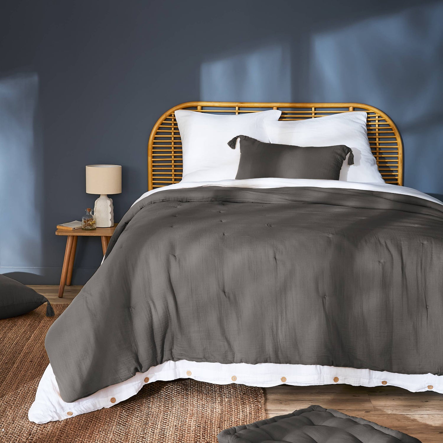 Dark grey muslin bedspread
