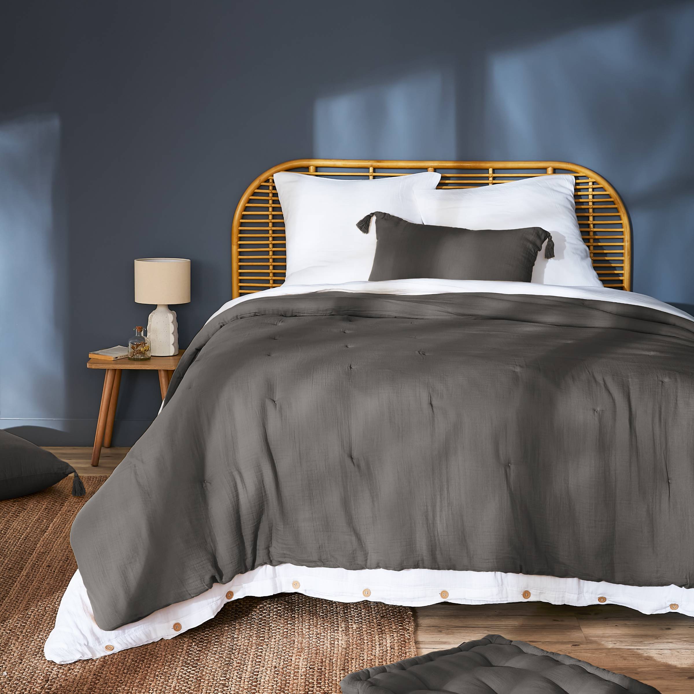Dark grey muslin bedspread