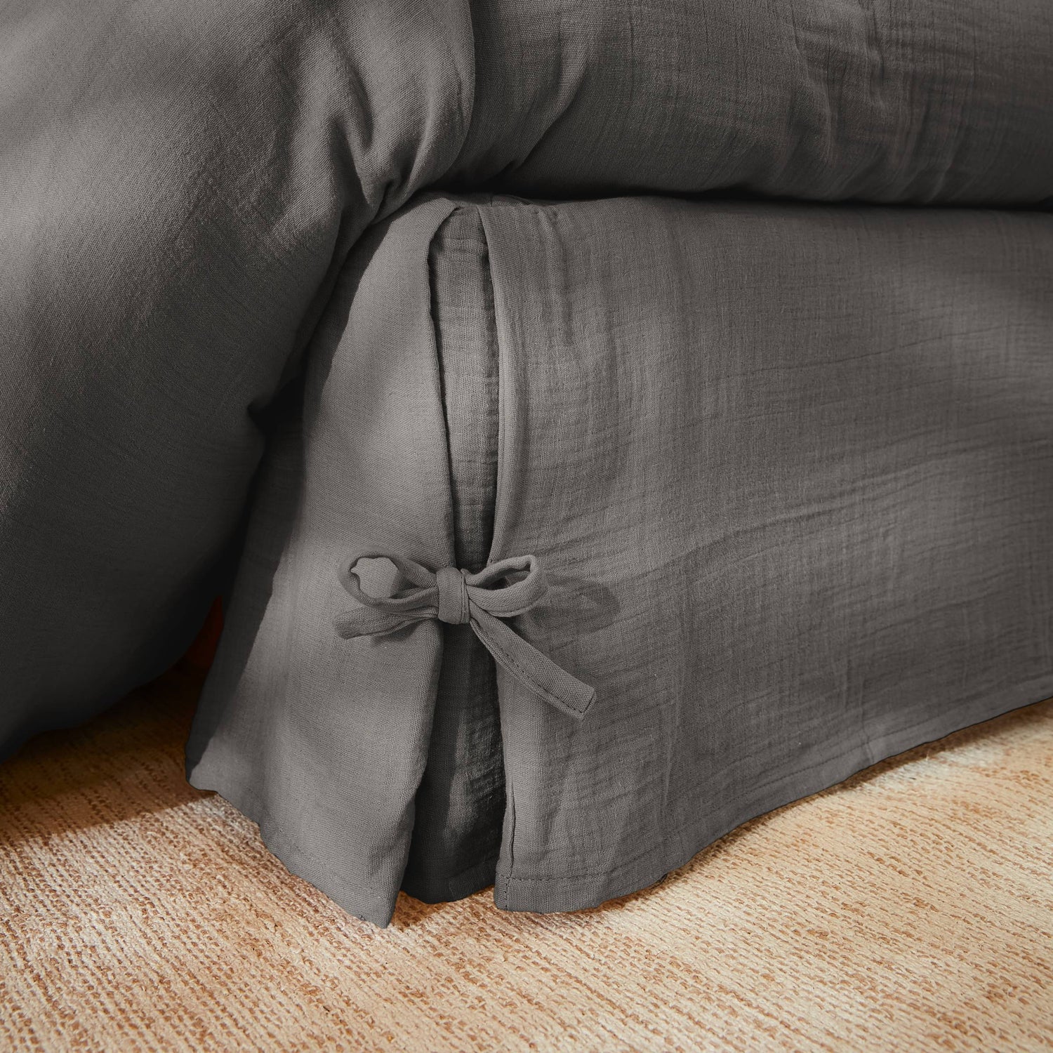 Dark grey muslin bed skirt