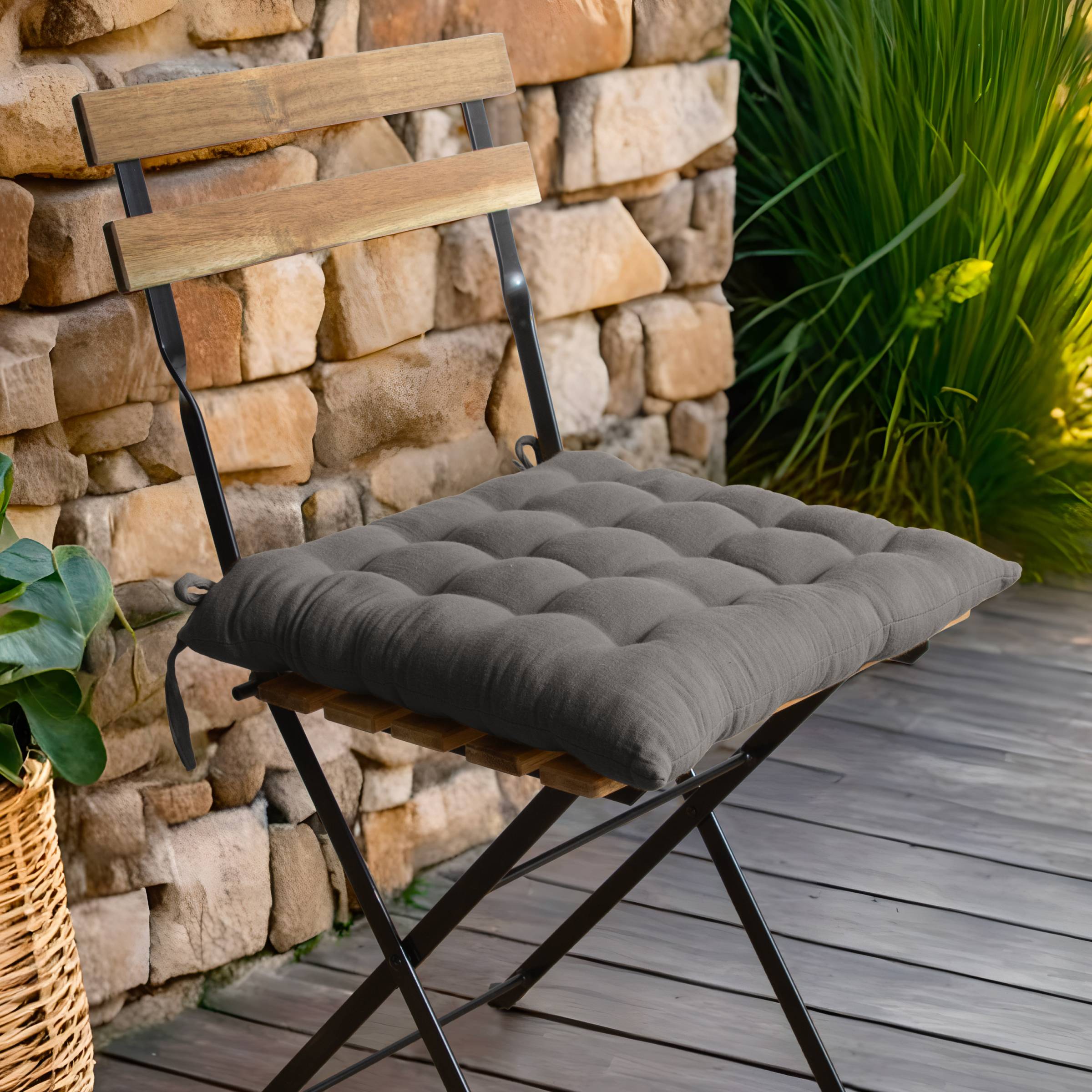 Dark grey muslin chair cushion
