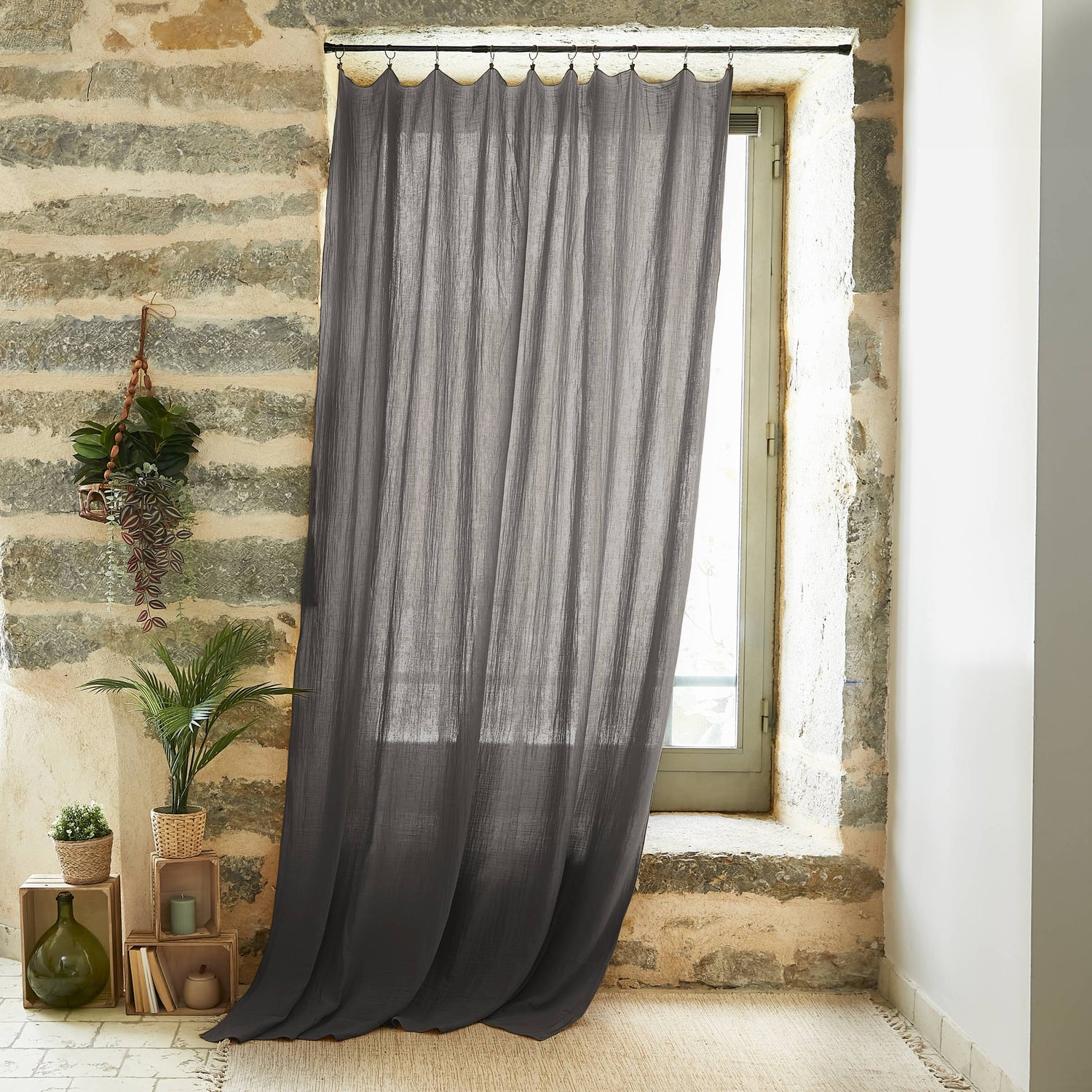 Dark grey adjustable muslin curtain