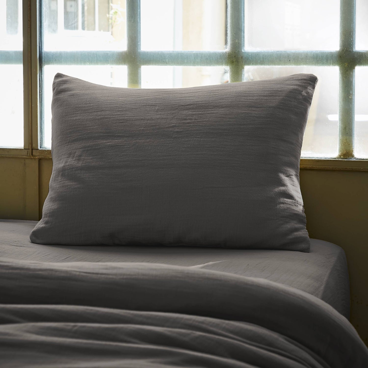 Dark grey muslin pillowcase