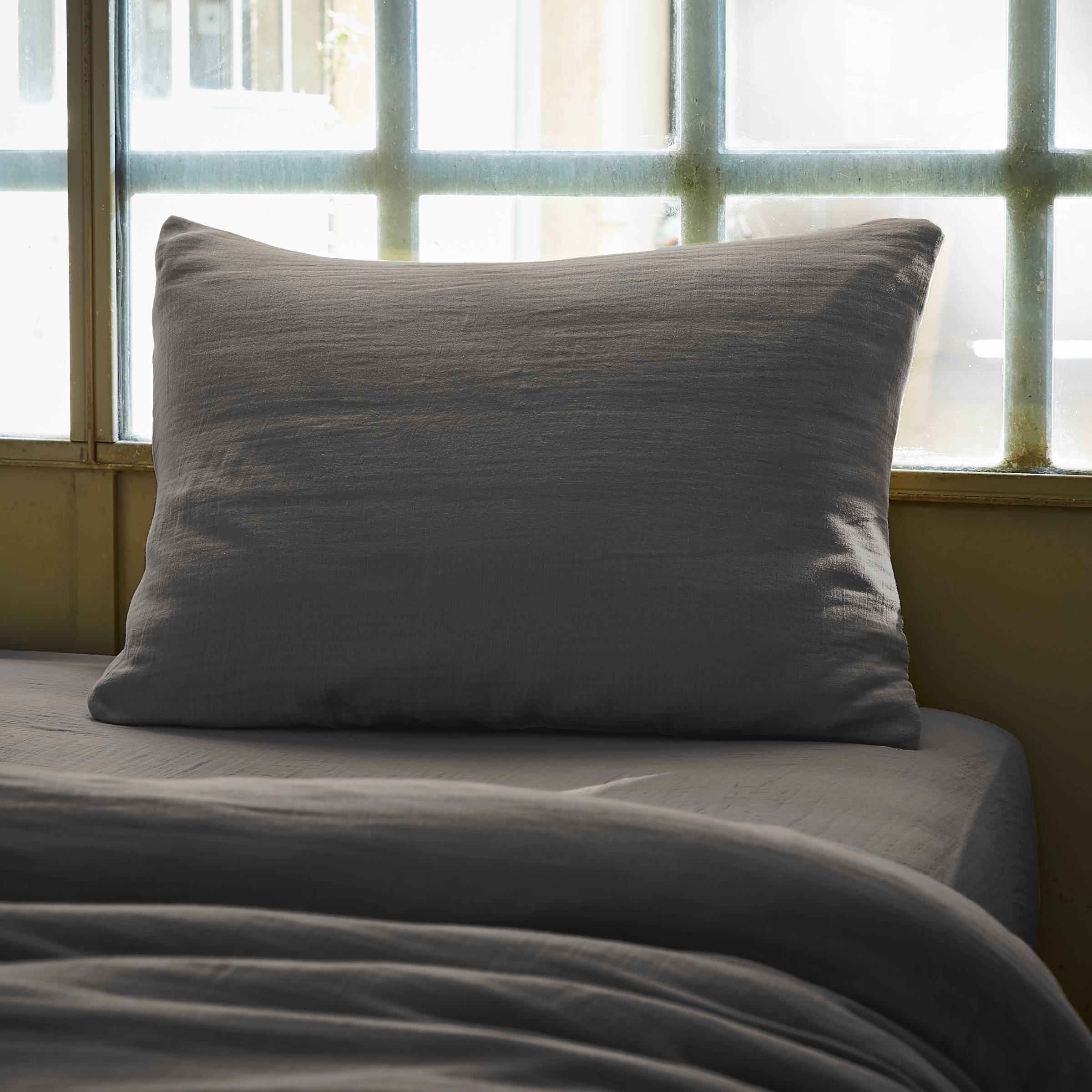 Dark grey muslin pillowcase