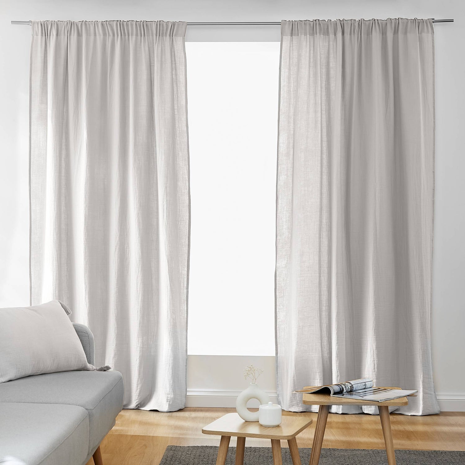 Cloud muslin pencil pleat curtain