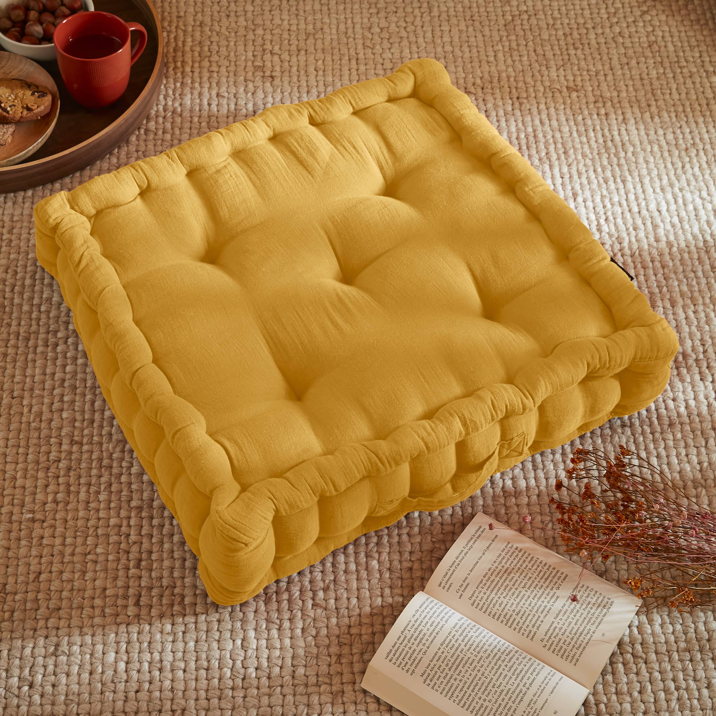 Saffron muslin floor cushion