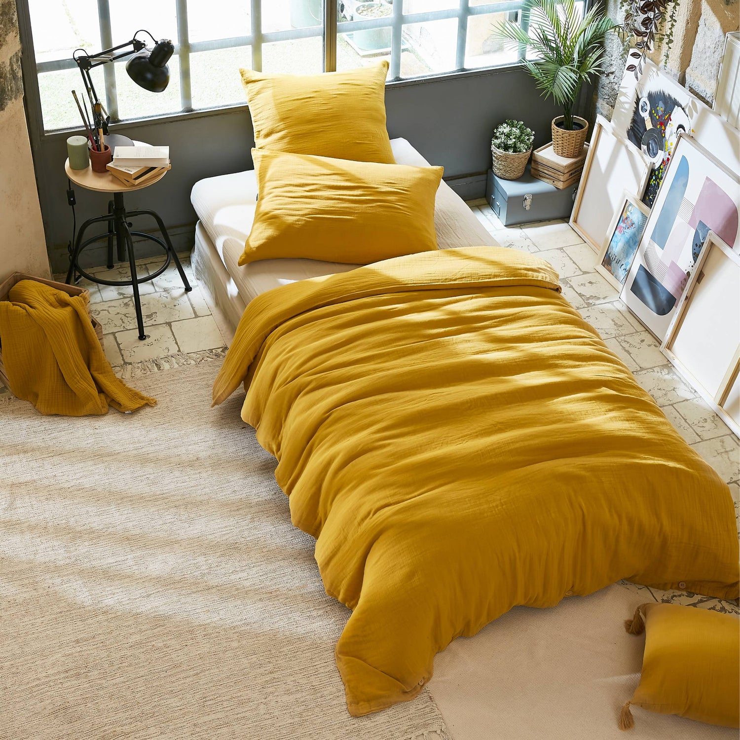 Saffron muslin duvet cover