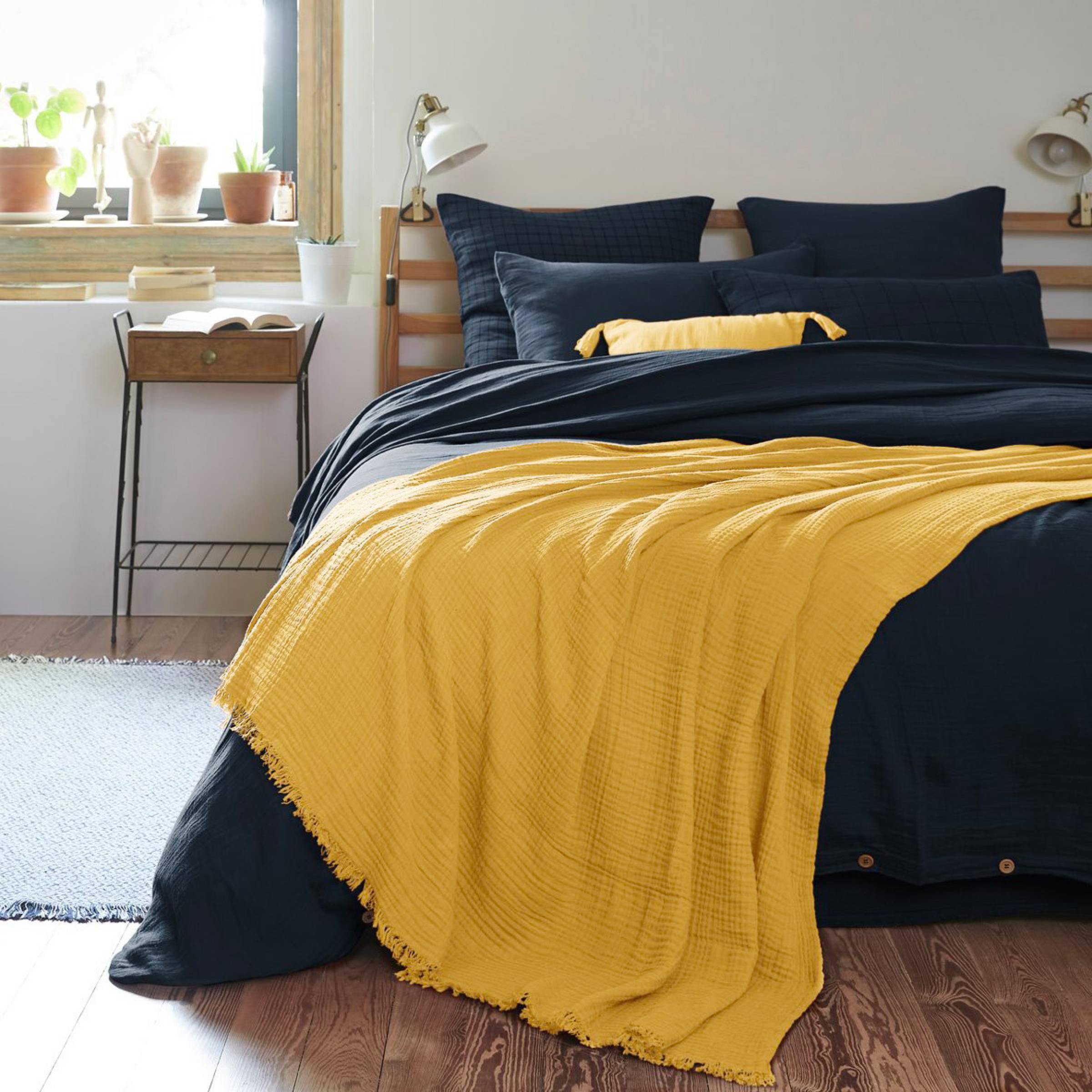Saffron muslin throw
