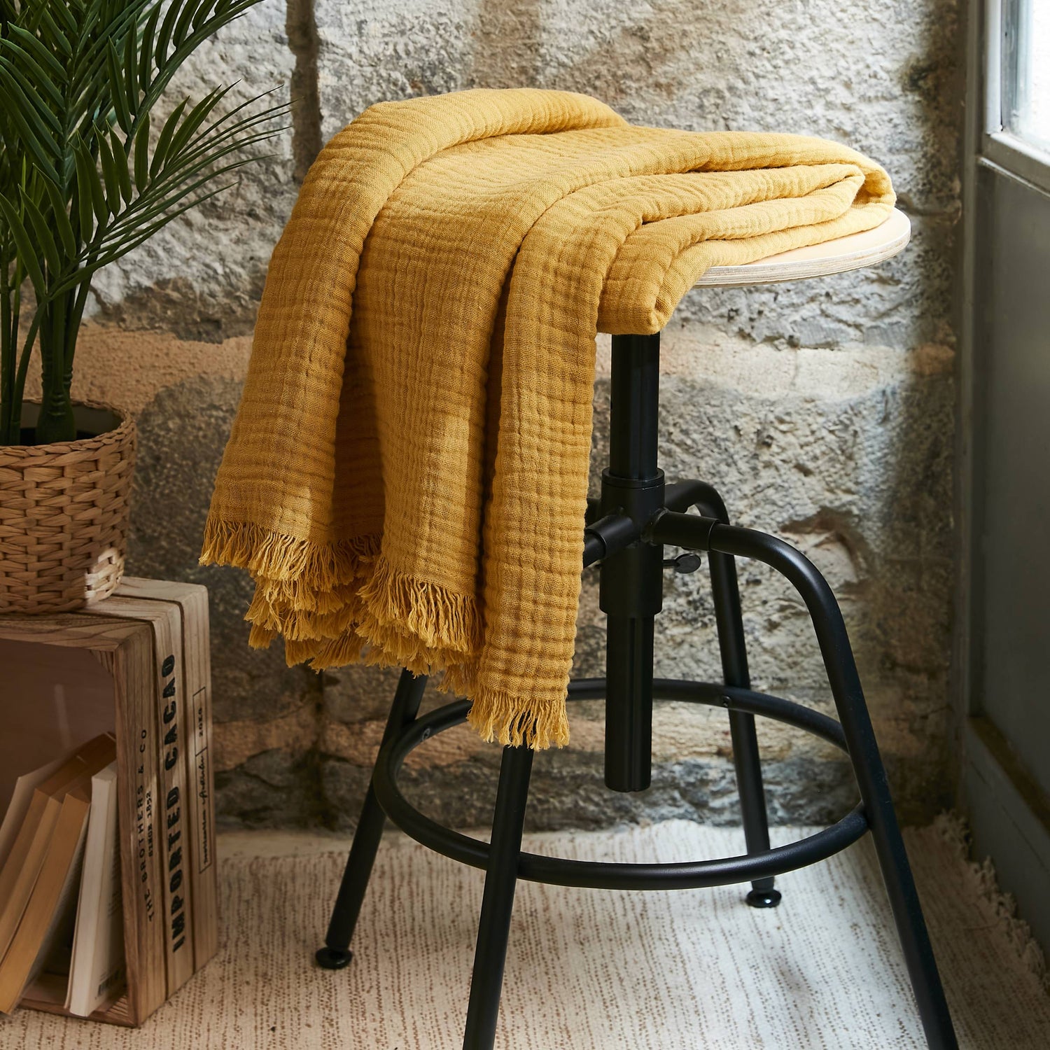Saffron muslin throw