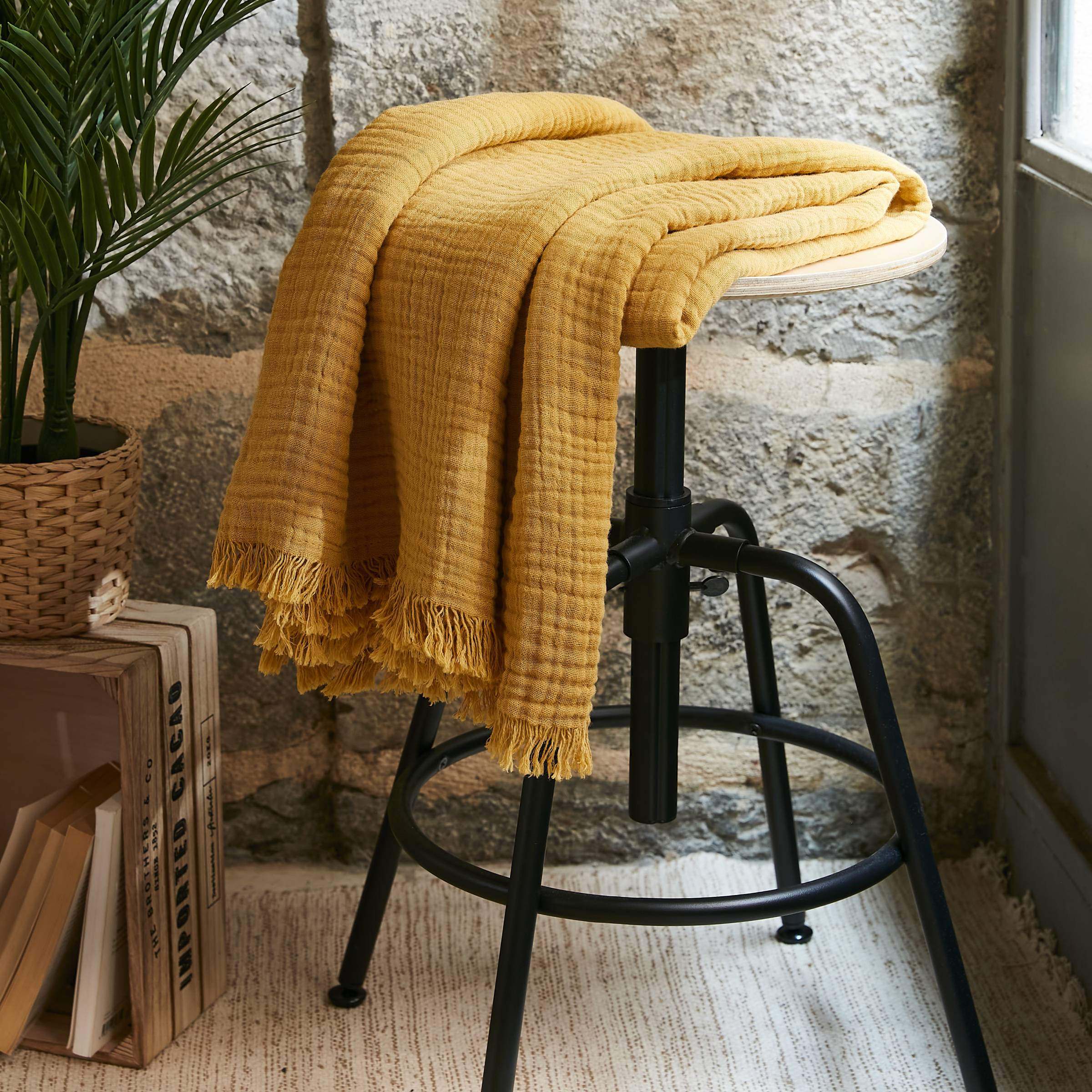 Saffron muslin throw