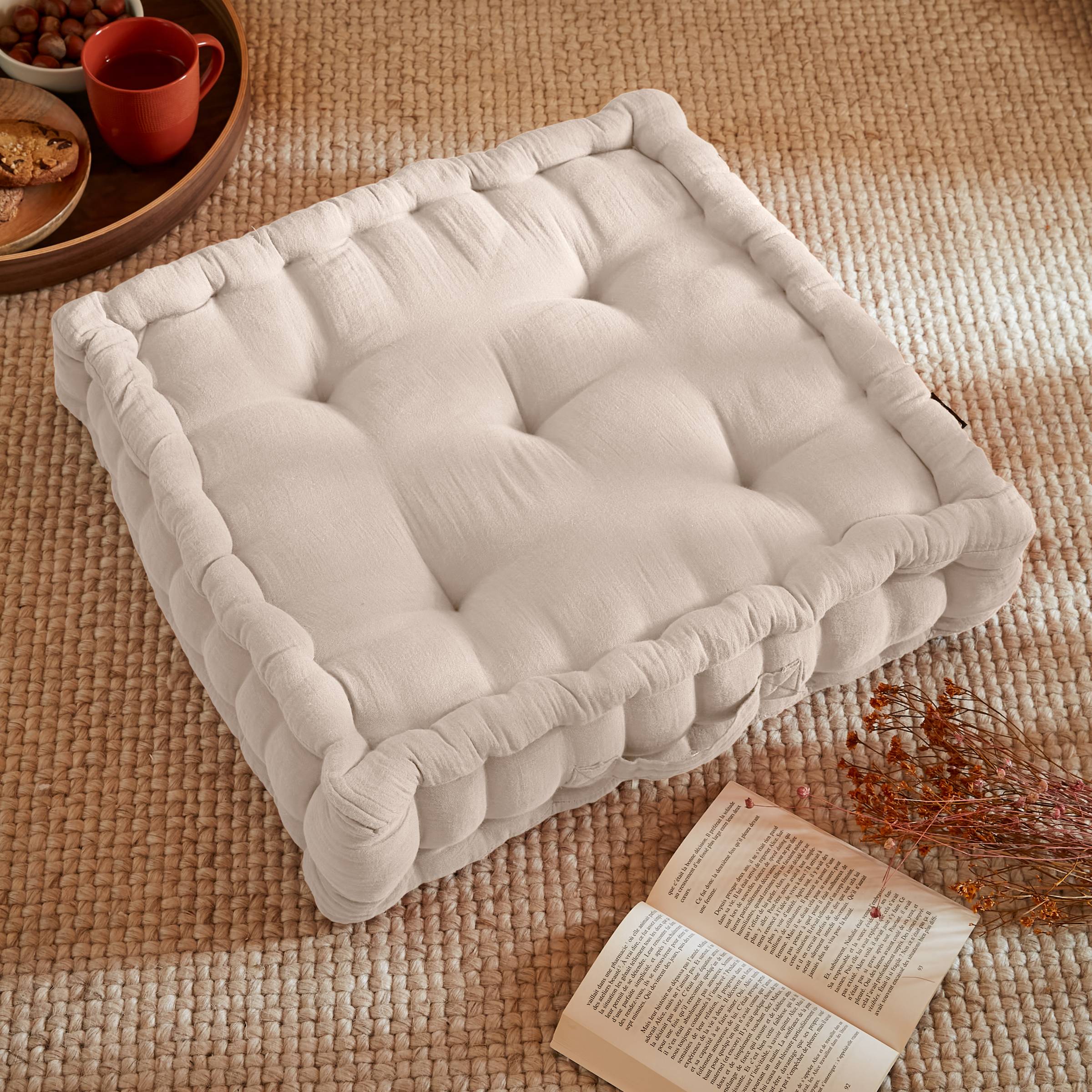 Beige muslin floor cushion