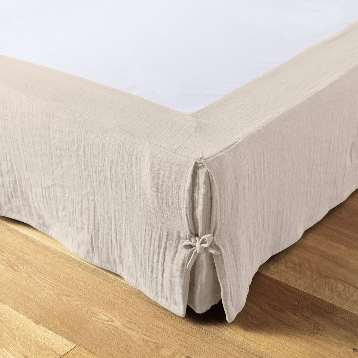 Beige muslin bed skirt