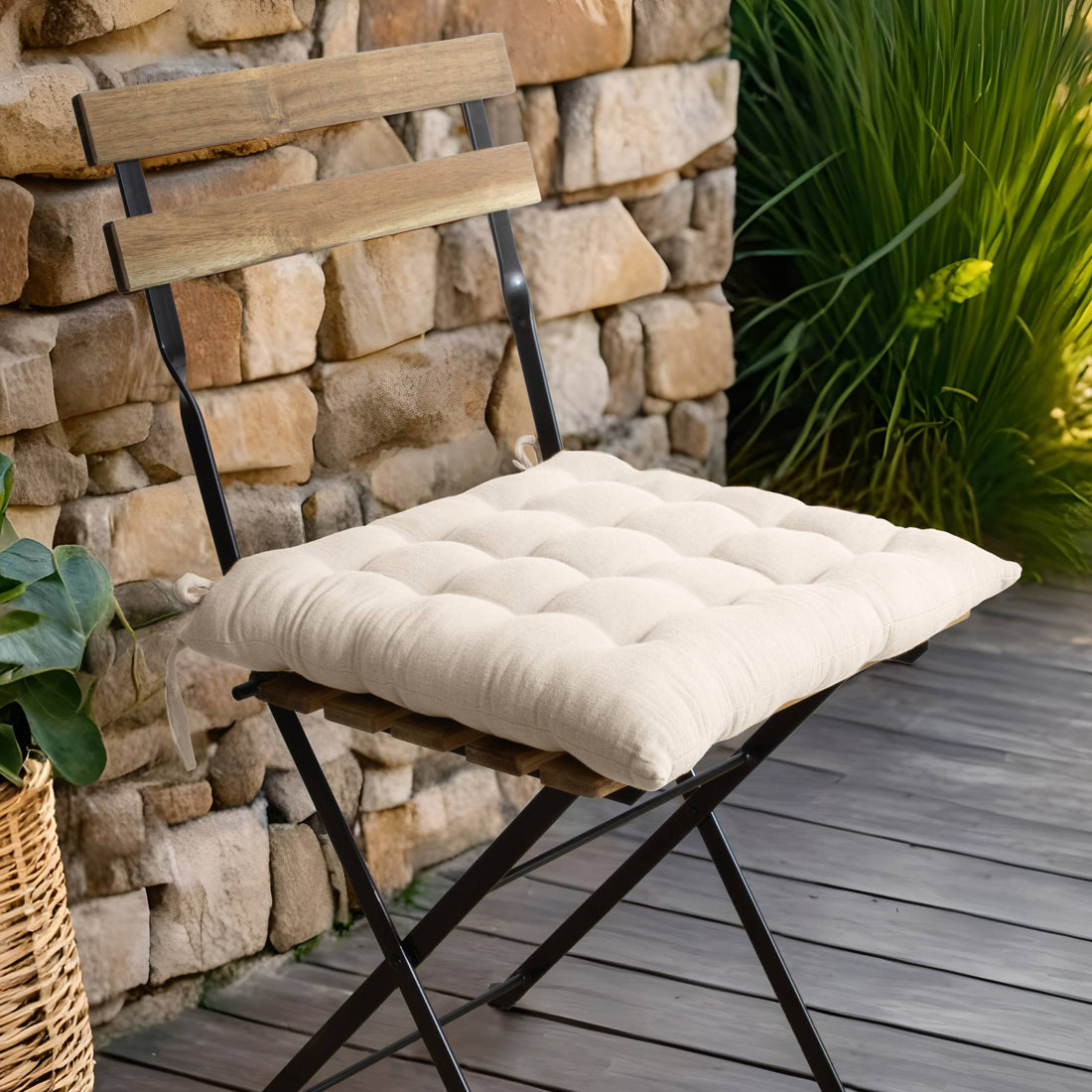Beige muslin chair cushion