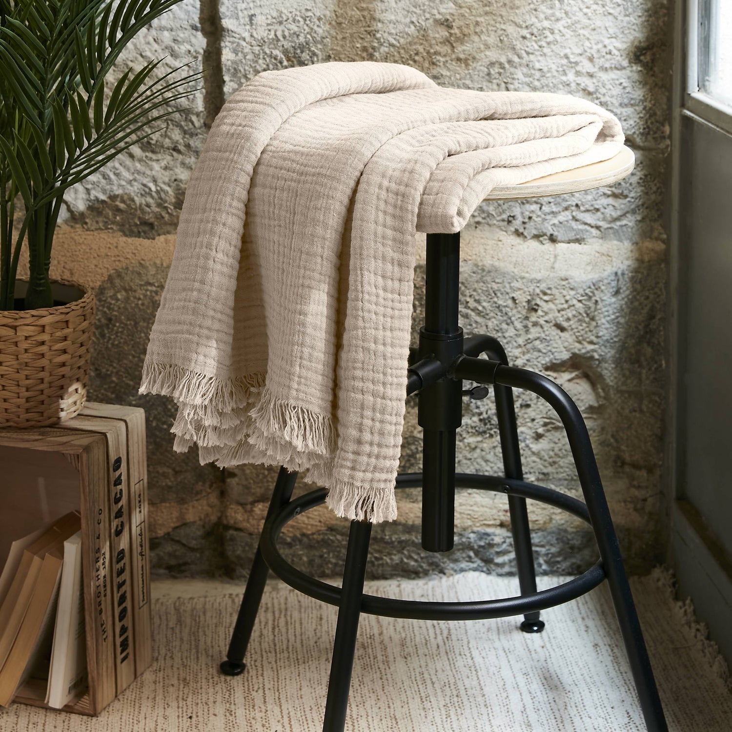 Beige muslin throw