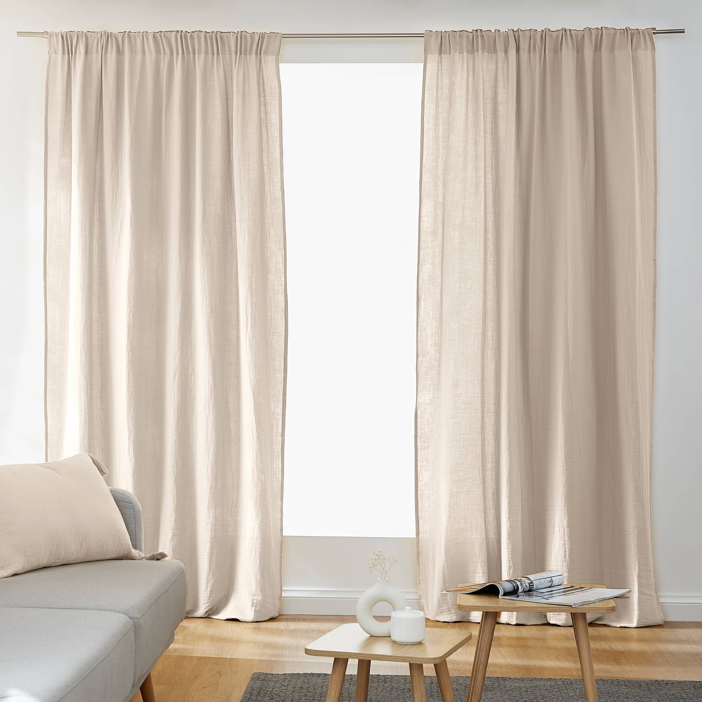 Beige muslin pencil pleat curtain