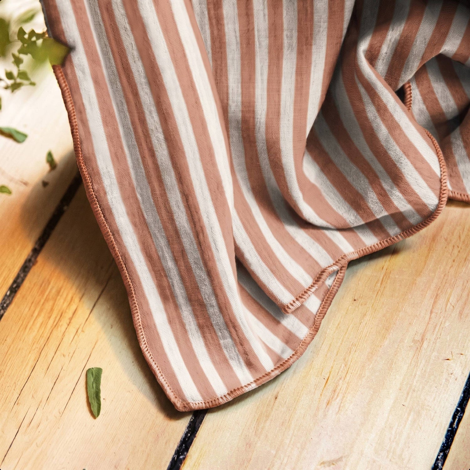 Apricot striped muslin pencil pleat curtain