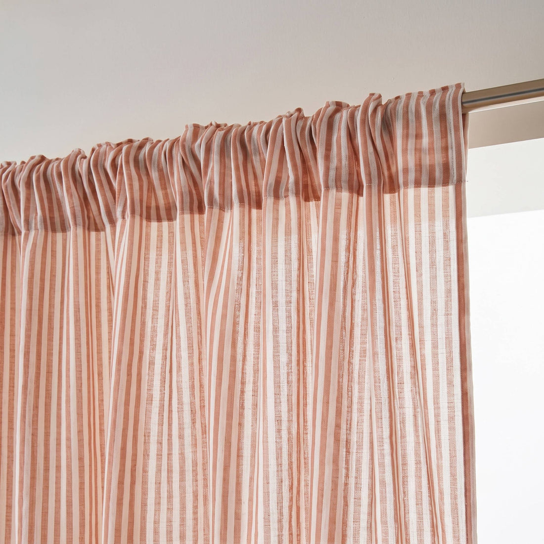 Apricot striped muslin pencil pleat curtain