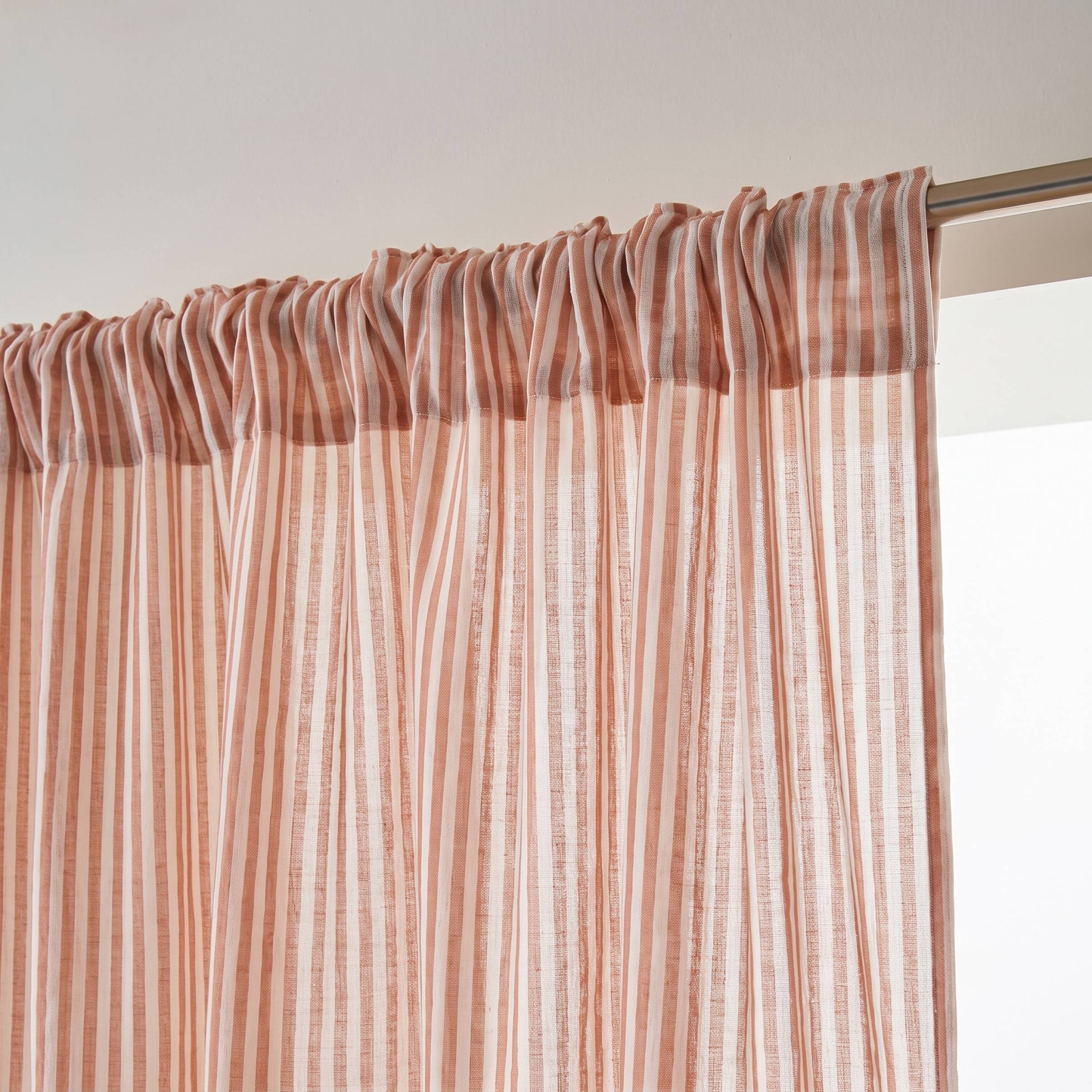 Apricot striped muslin pencil pleat curtain