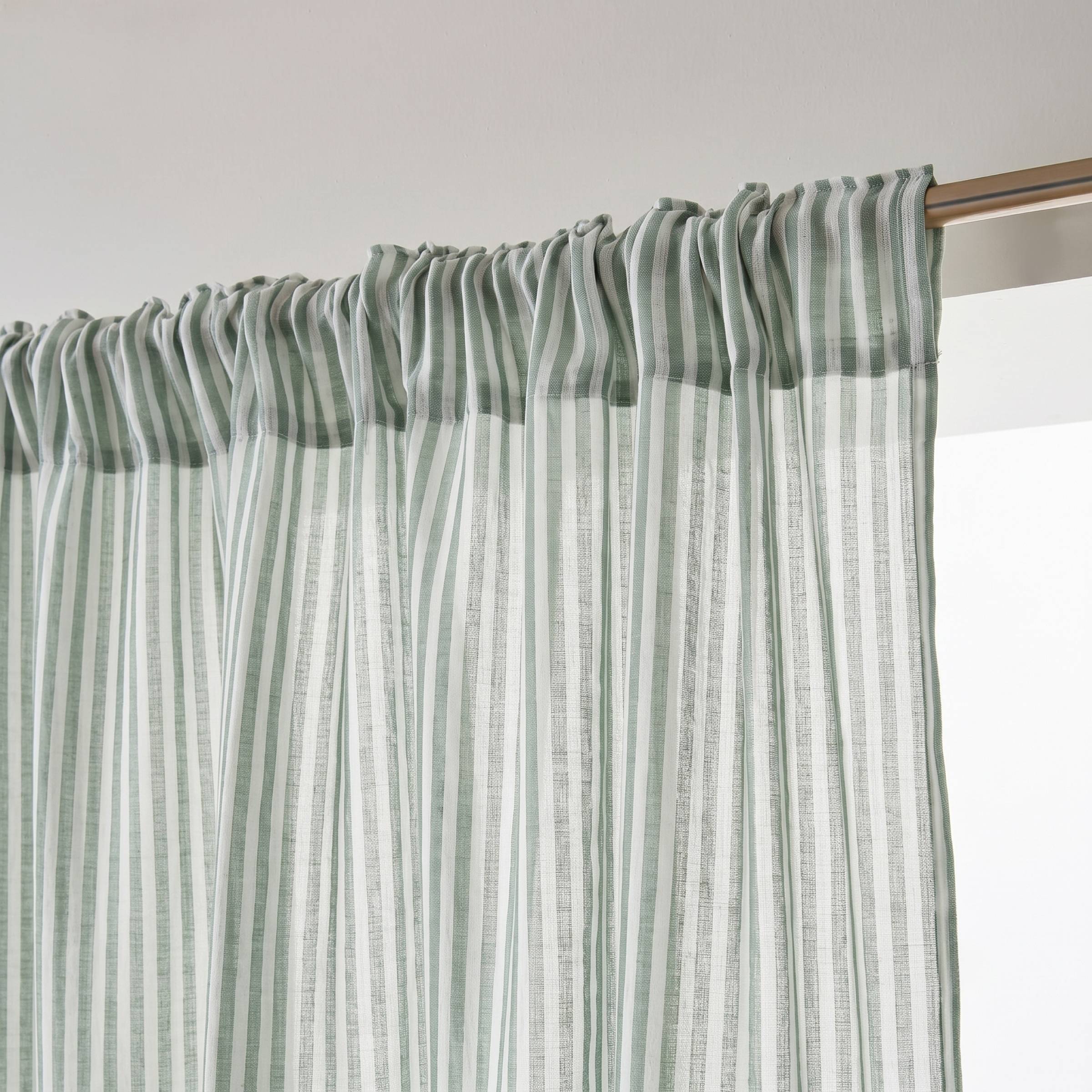 Eucalyptus green striped muslin pencil pleat curtain