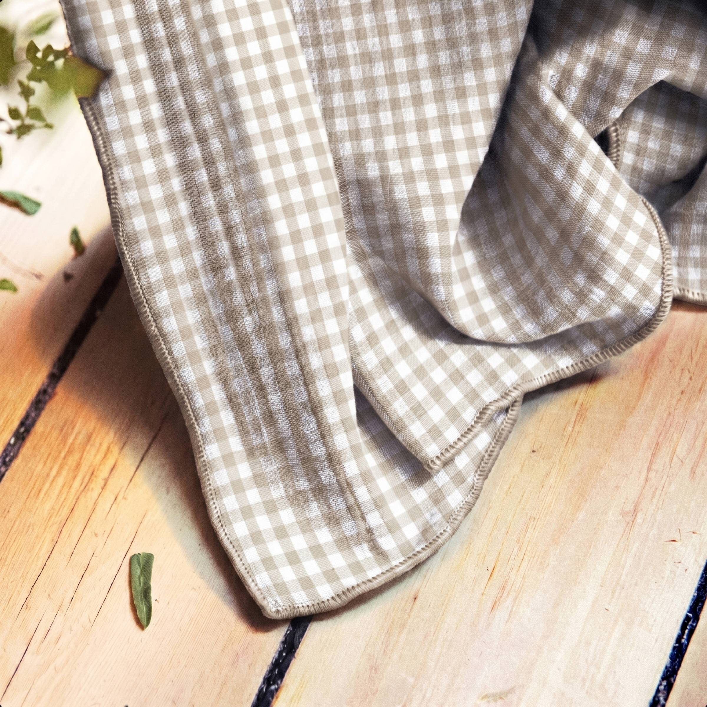 Taupe gingham muslin pencil pleat curtain