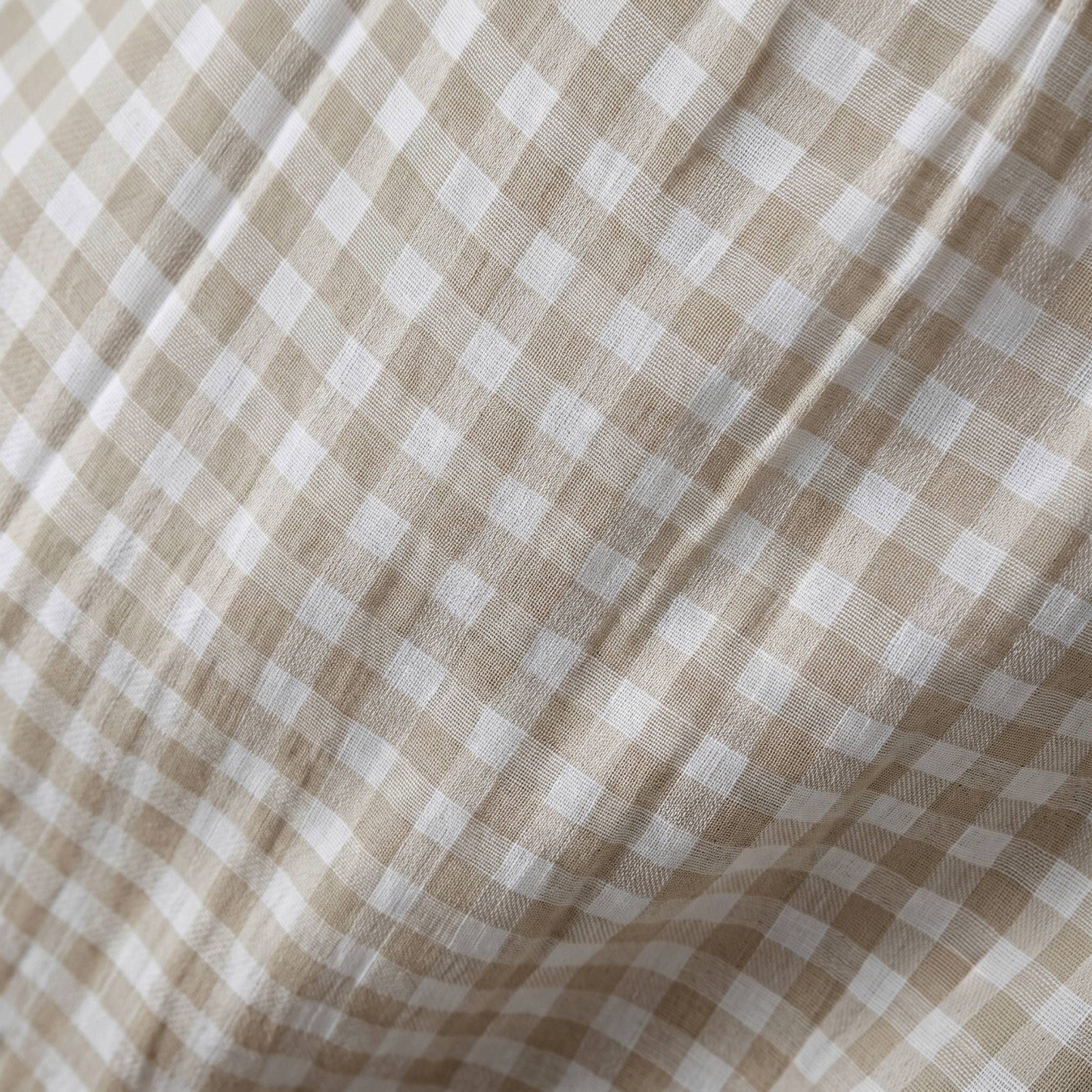 Taupe gingham muslin pencil pleat curtain