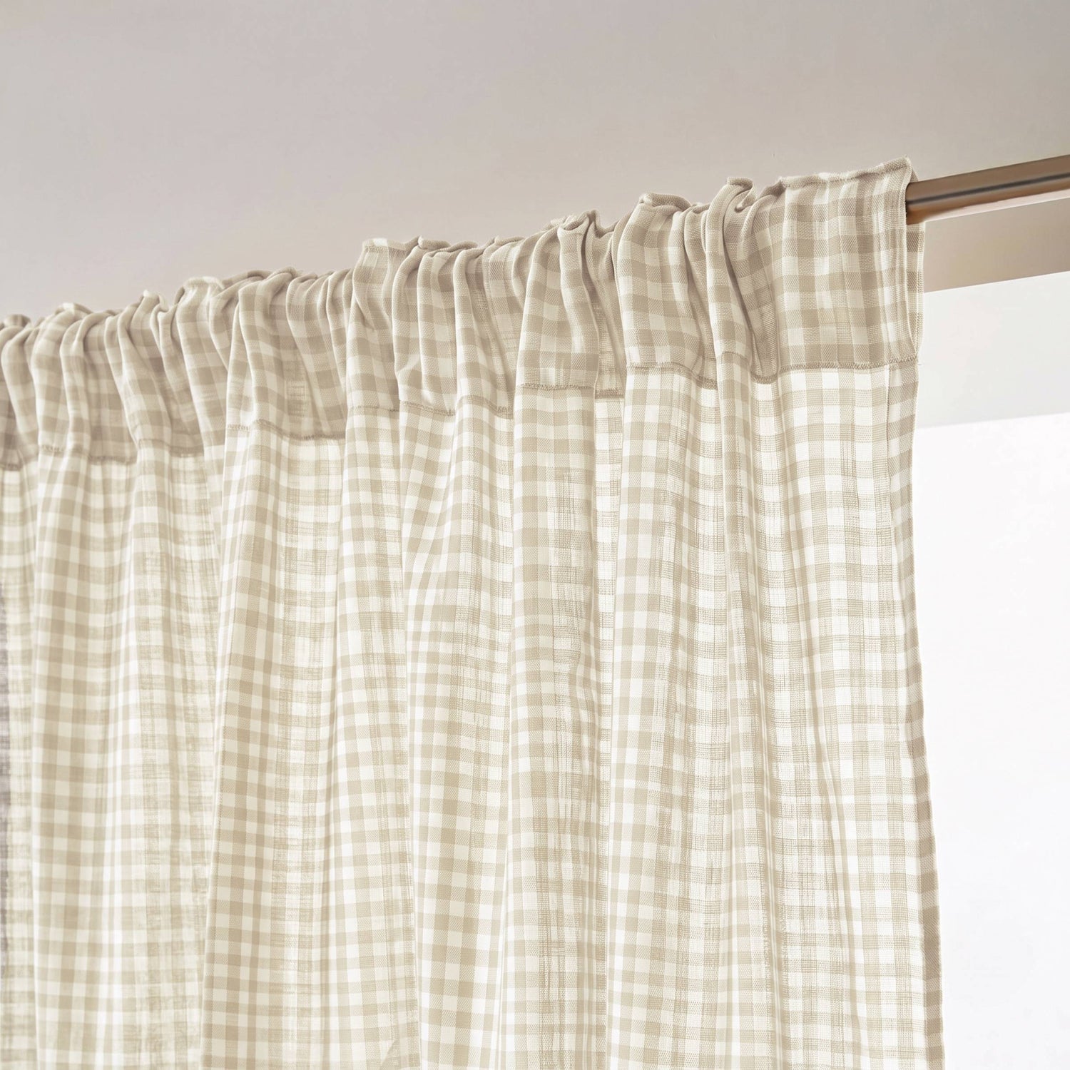Beige gingham muslin pencil pleat curtain