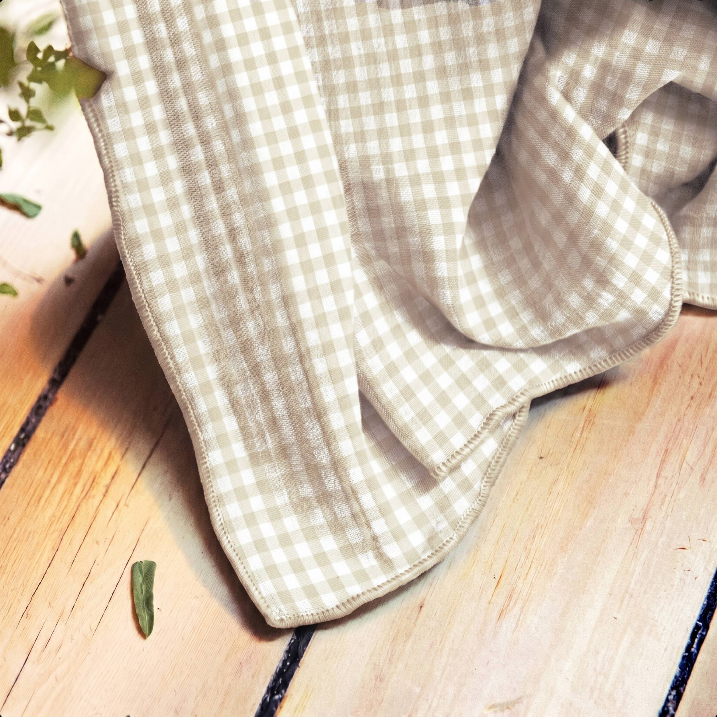 Beige gingham muslin pencil pleat curtain