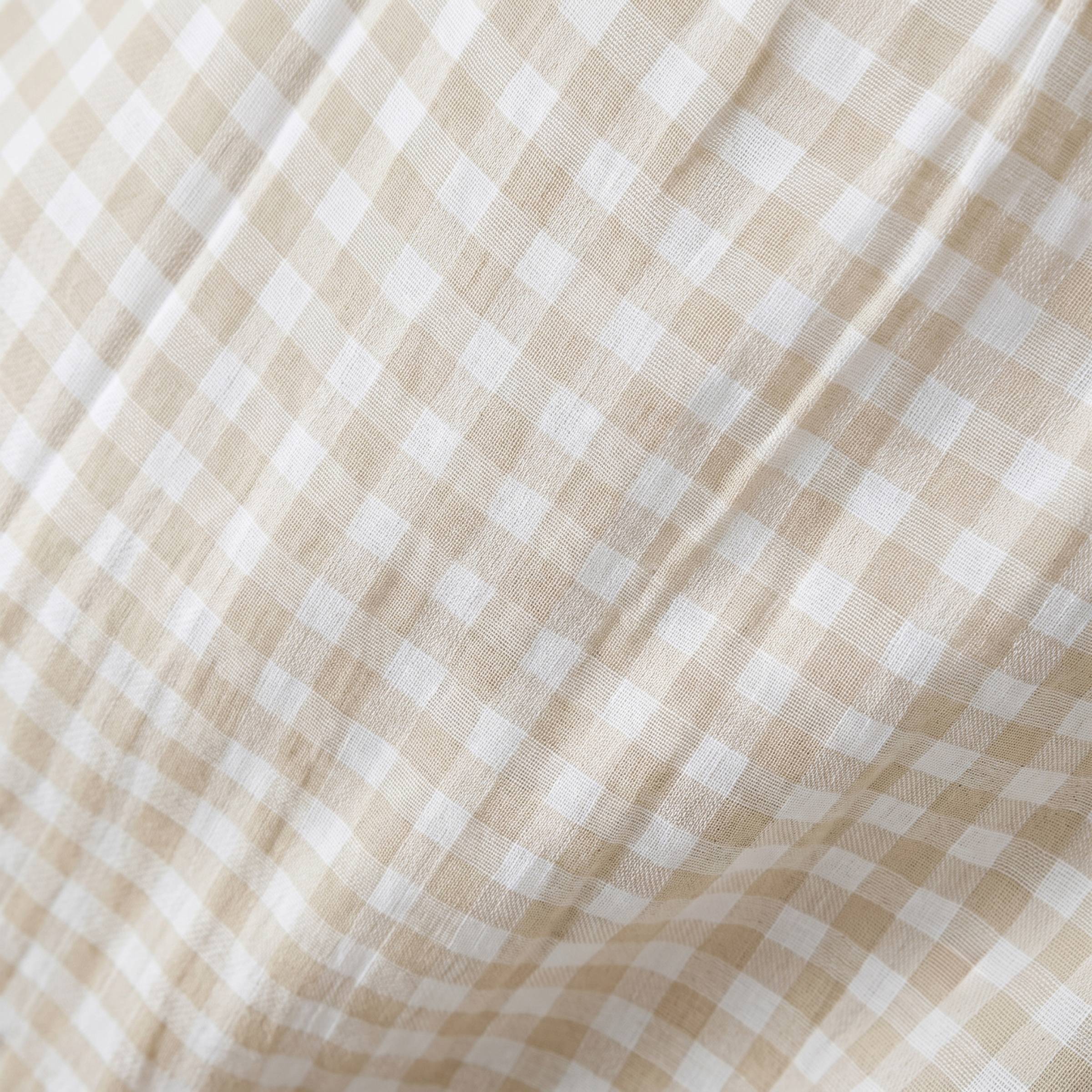 Beige gingham muslin pencil pleat curtain