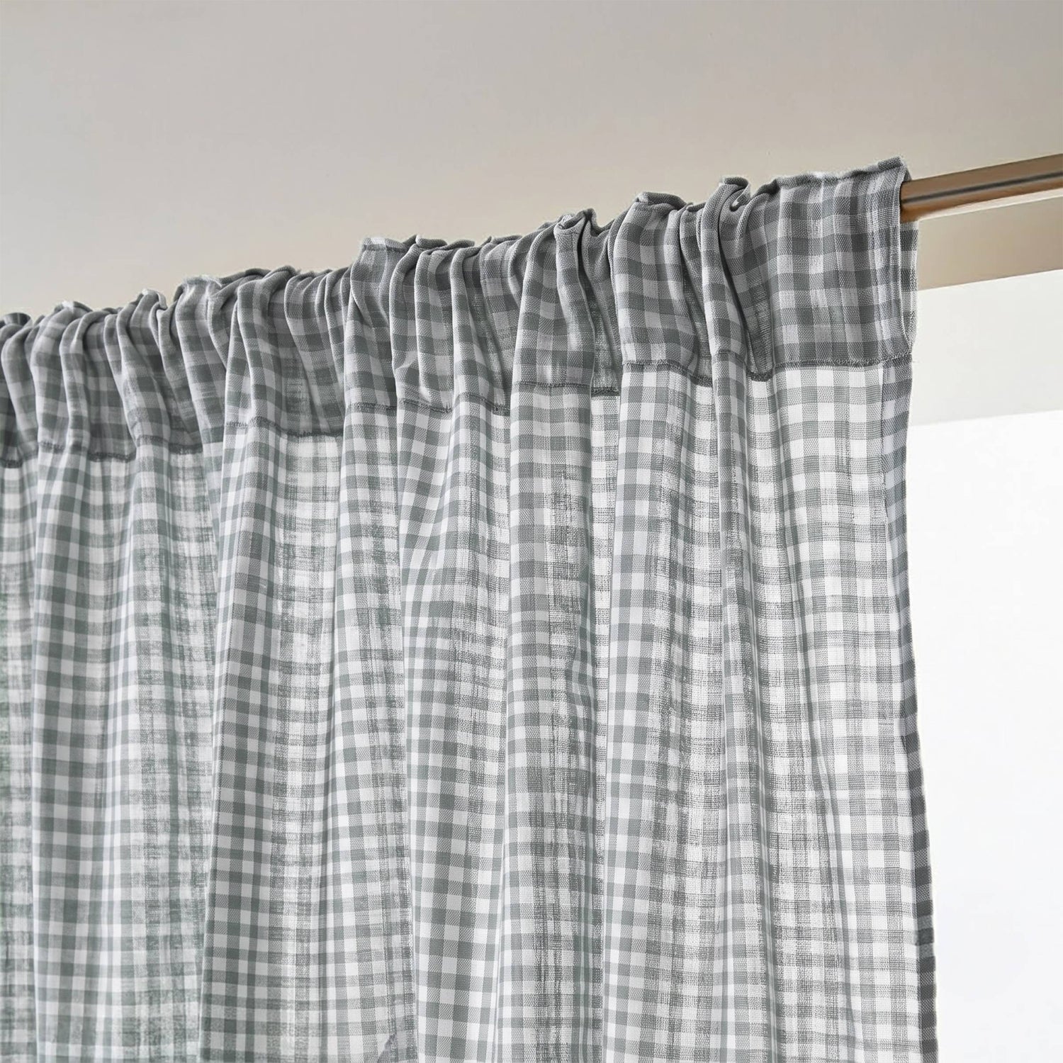 Rosemary green gingham pencil pleat muslin curtain