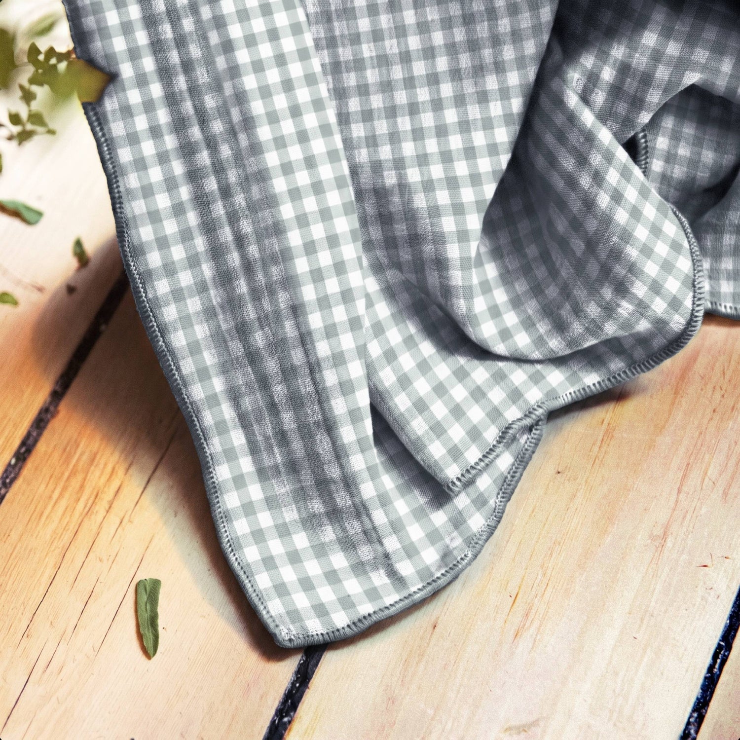 Rosemary green gingham pencil pleat muslin curtain