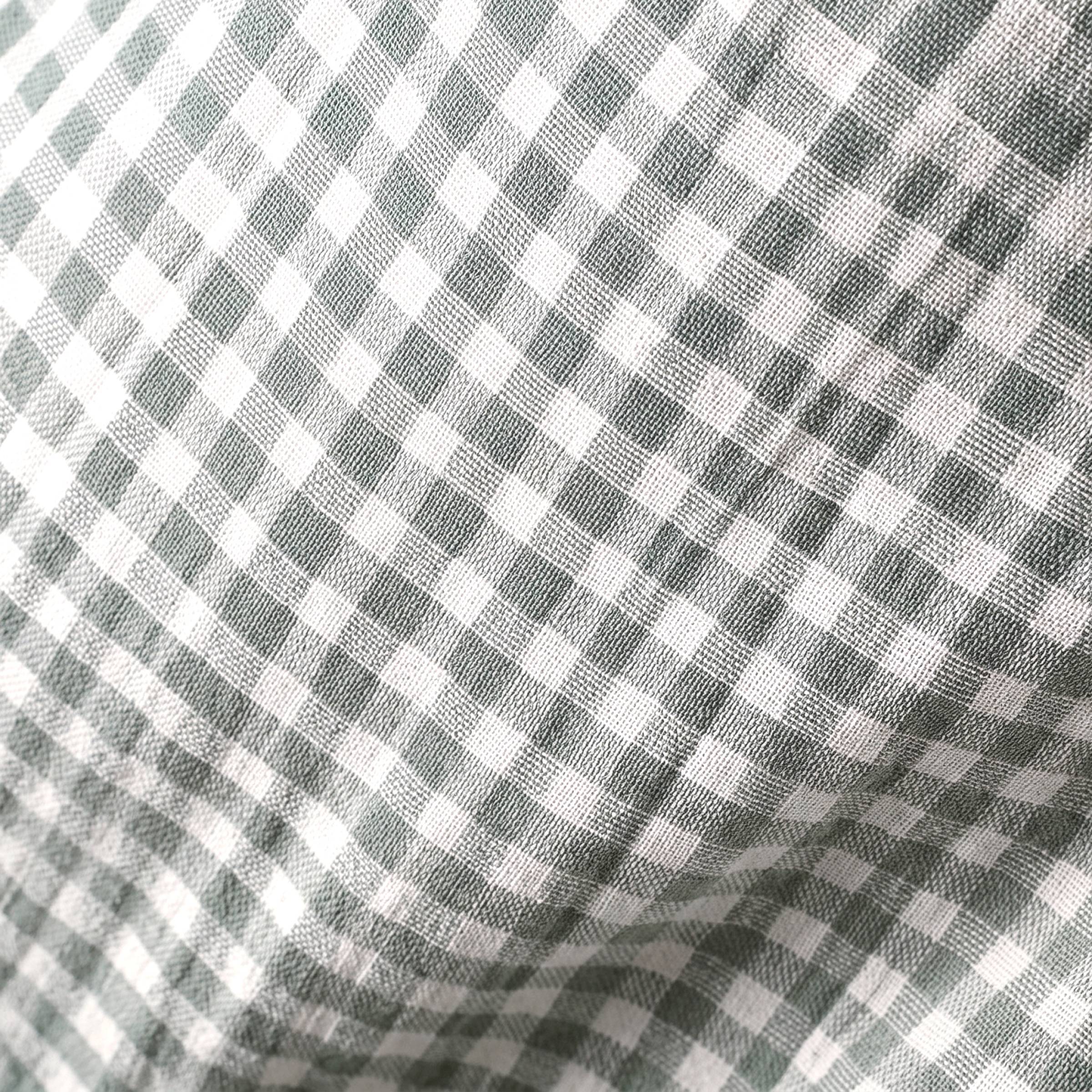 Rosemary green gingham pencil pleat muslin curtain