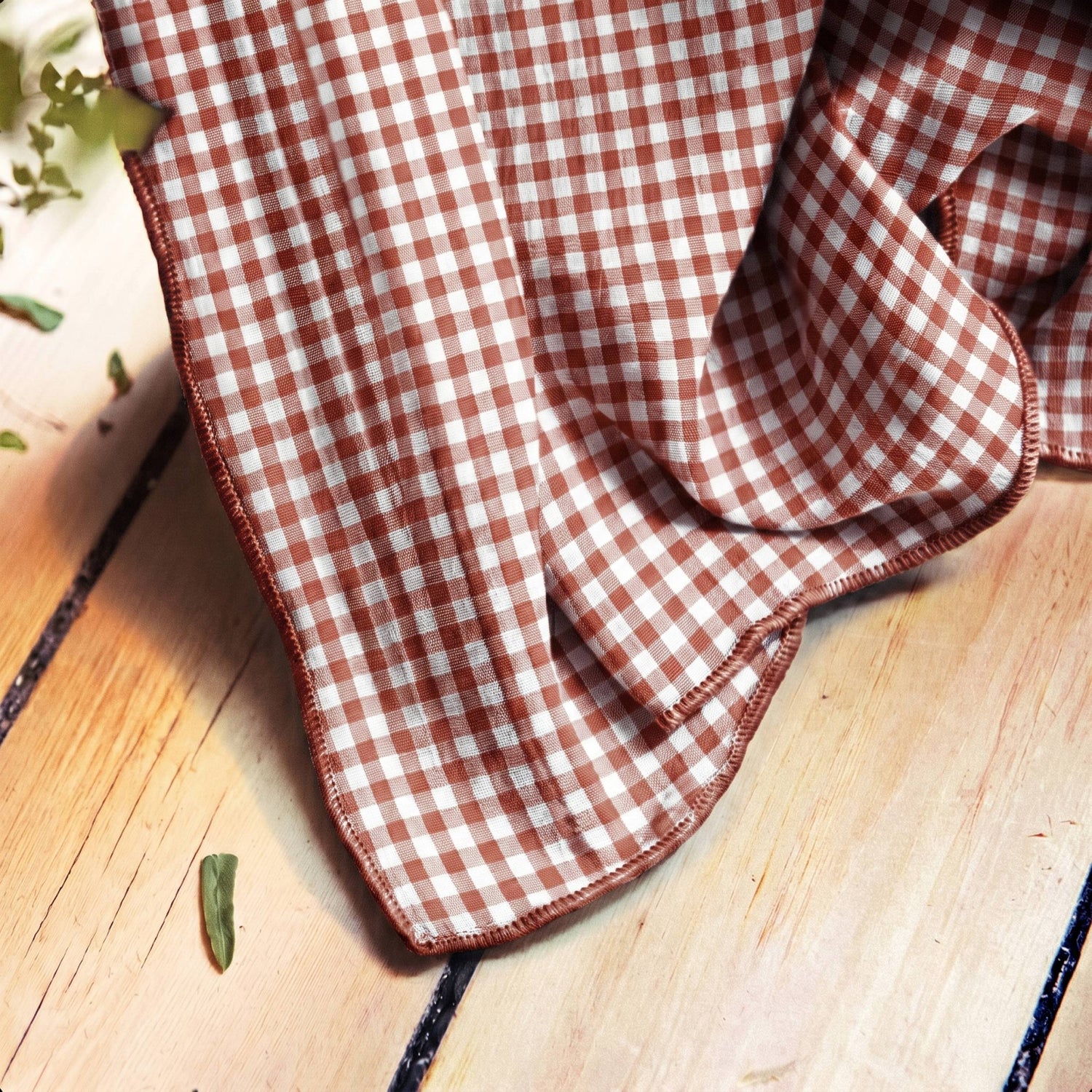 Terracotta gingham pencil pleat muslin curtain