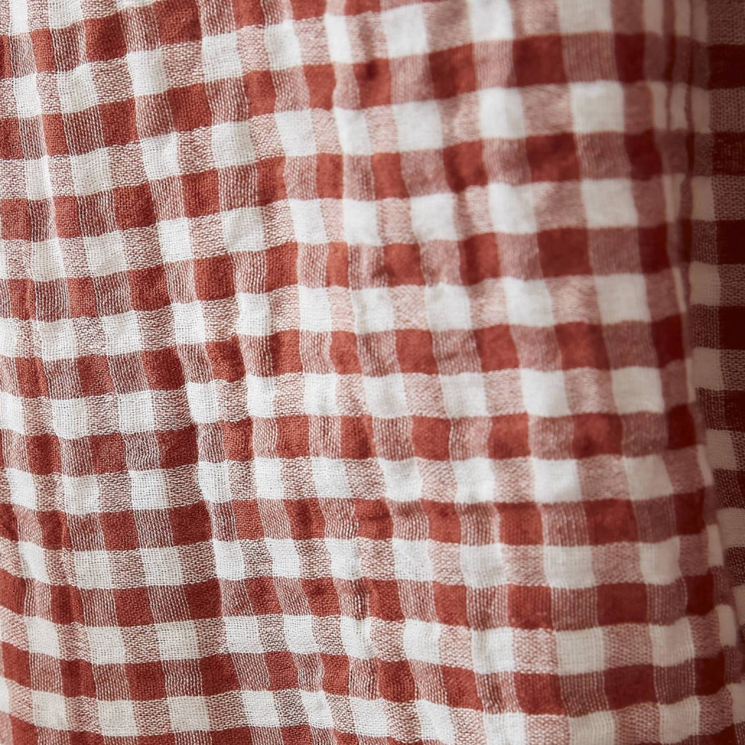 Terracotta gingham pencil pleat muslin curtain
