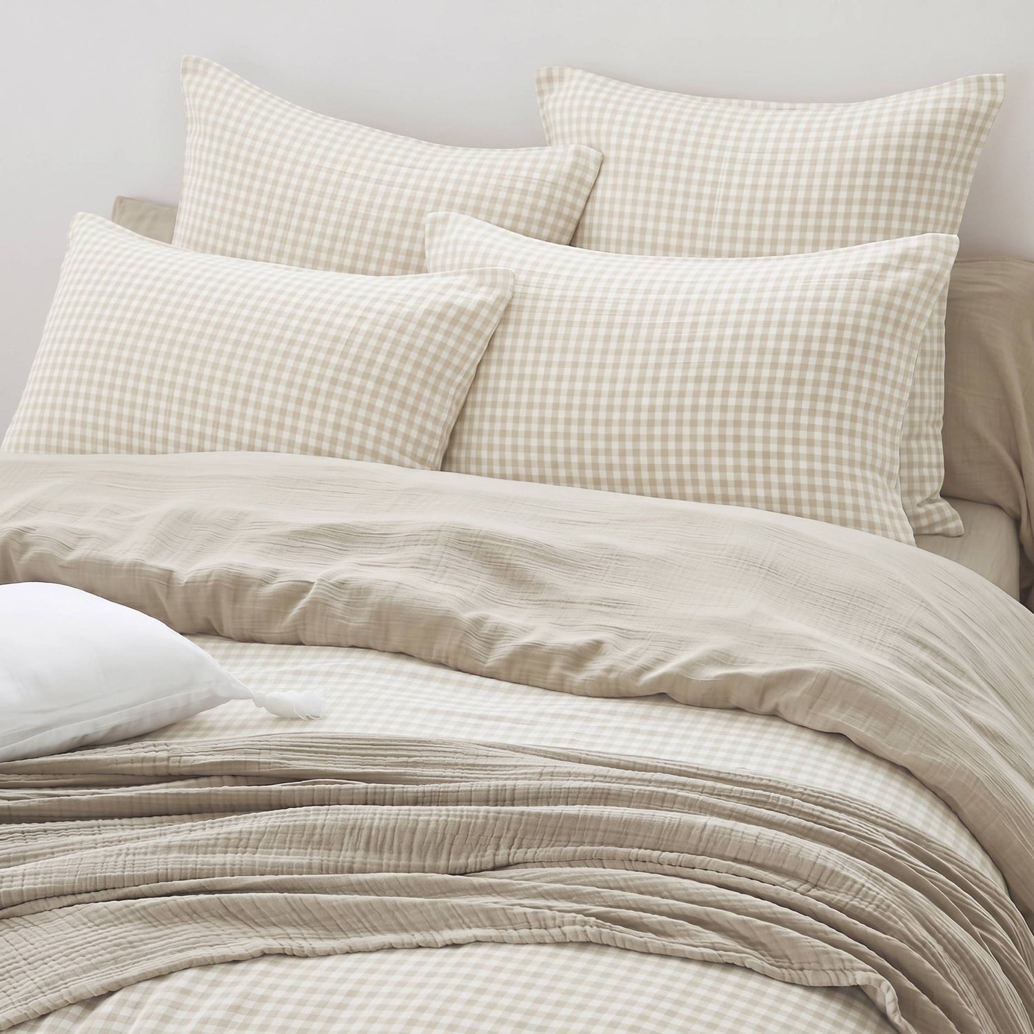 Beige gingham muslin duvet cover