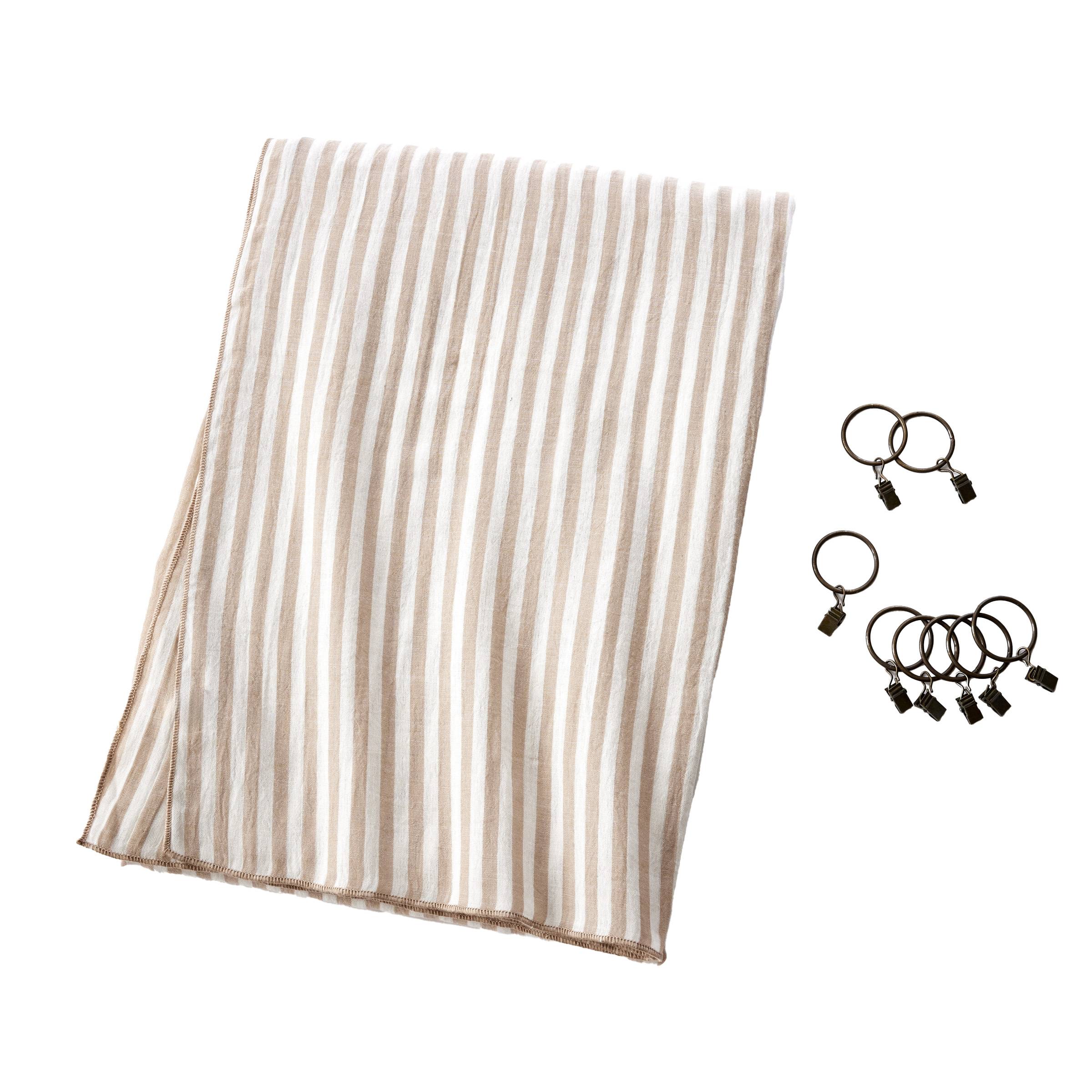 Taupe striped adjustable muslin curtain