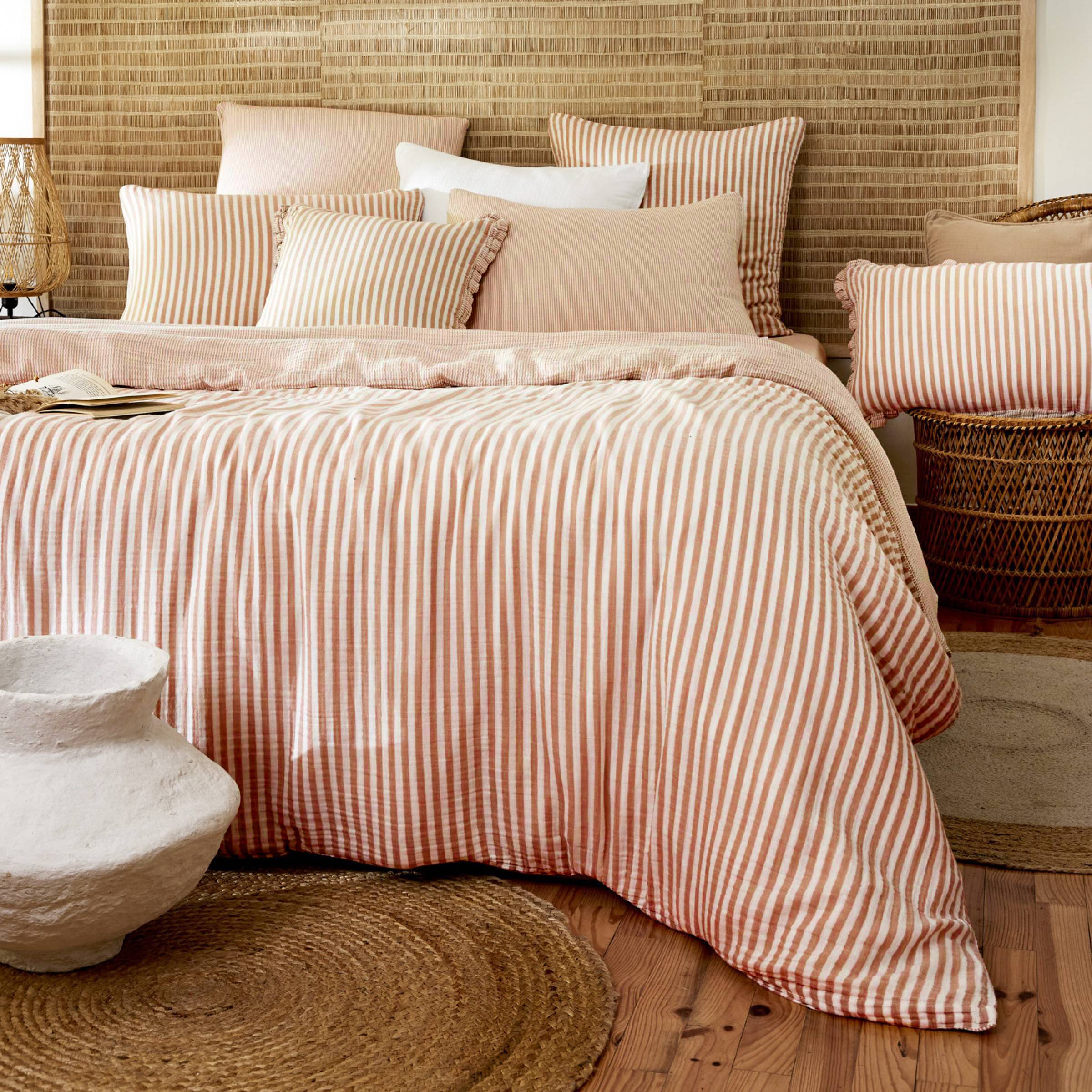 Apricot striped muslin duvet cover