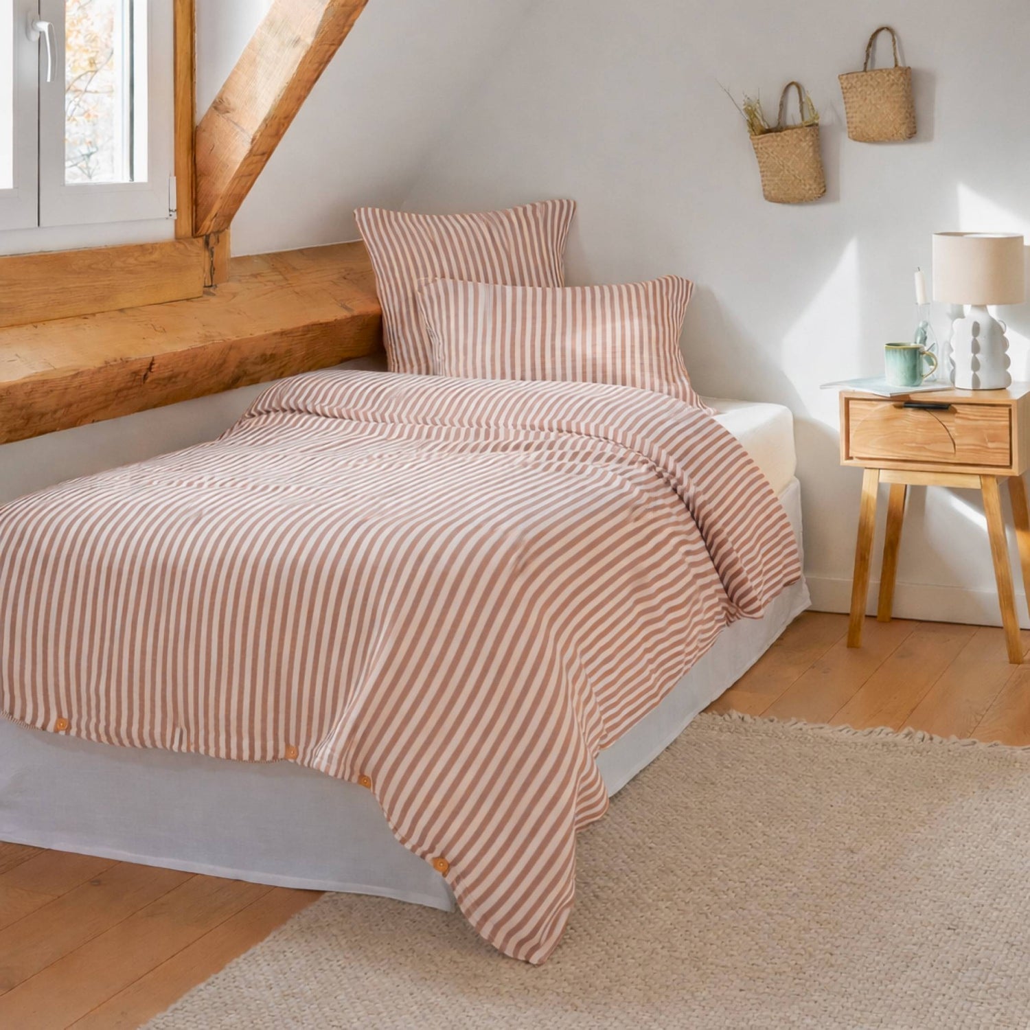 Apricot striped muslin duvet cover
