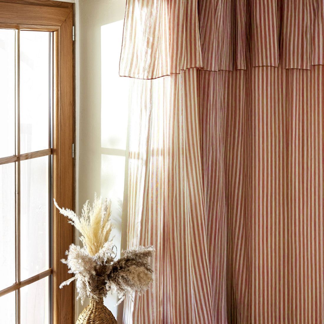 Apricot striped adjustable muslin curtain