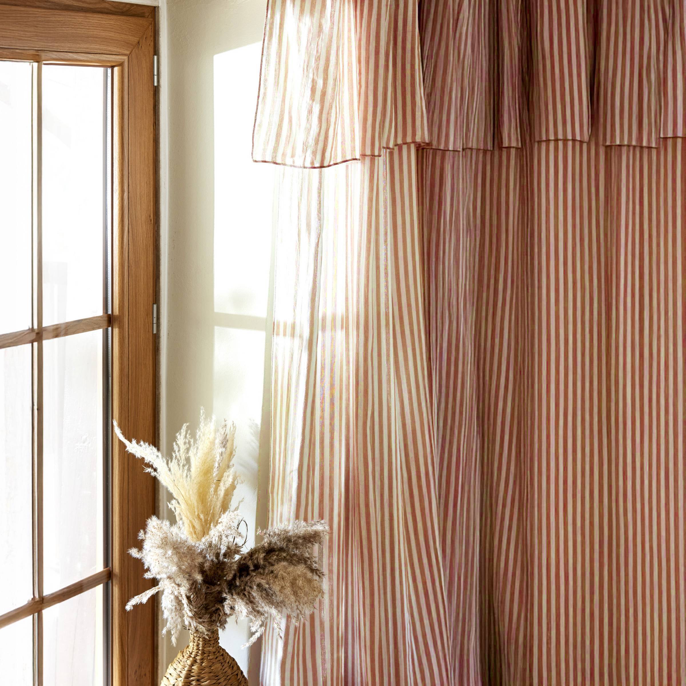 Apricot striped adjustable muslin curtain